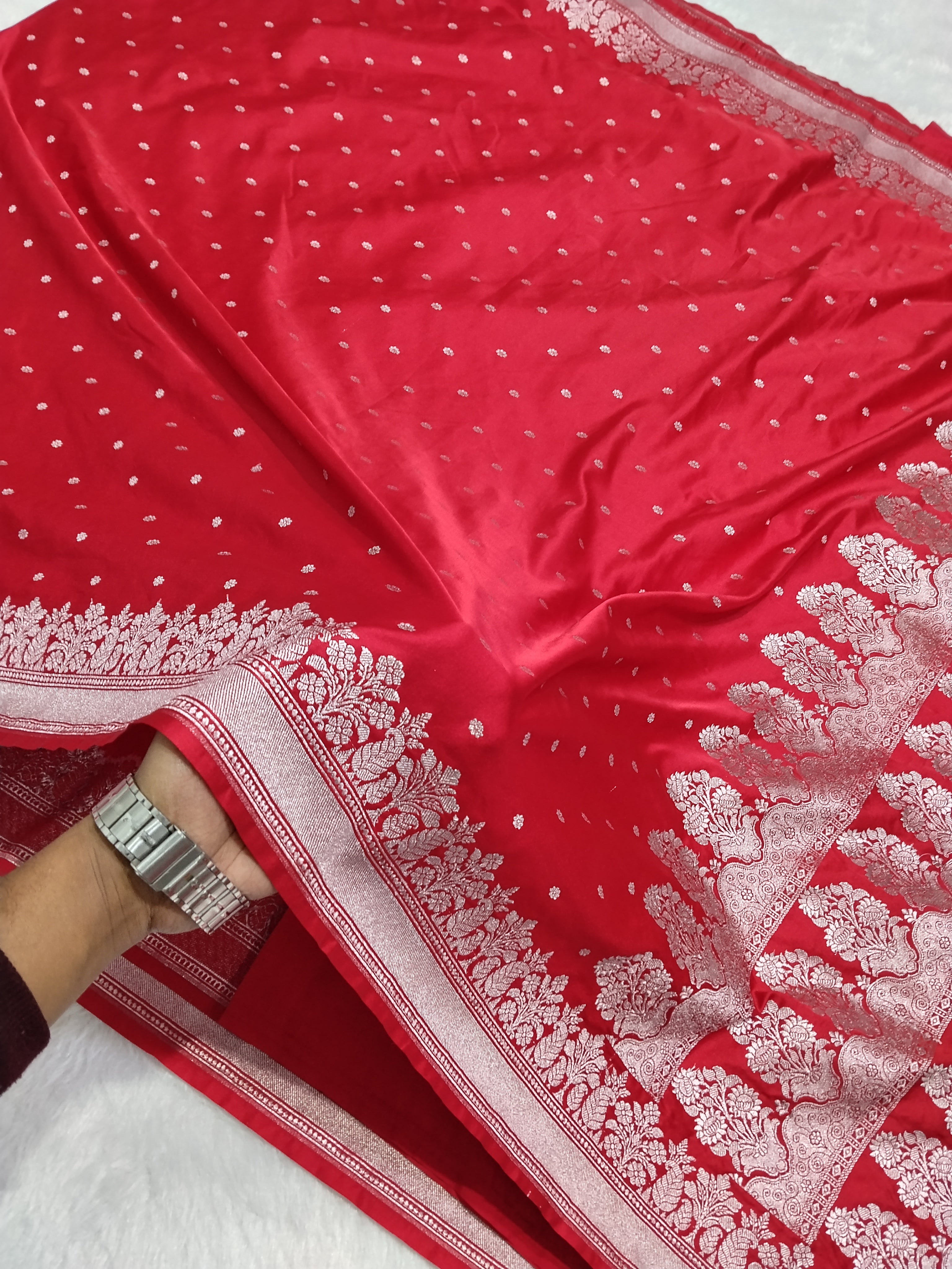 Red Colour Banarasi Mashru Silk Saree With Buti Design