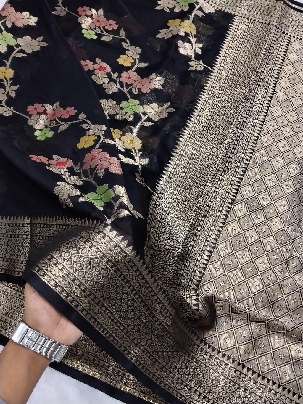 Jet Black Viral Banarasi Khaddi Georgette Saree