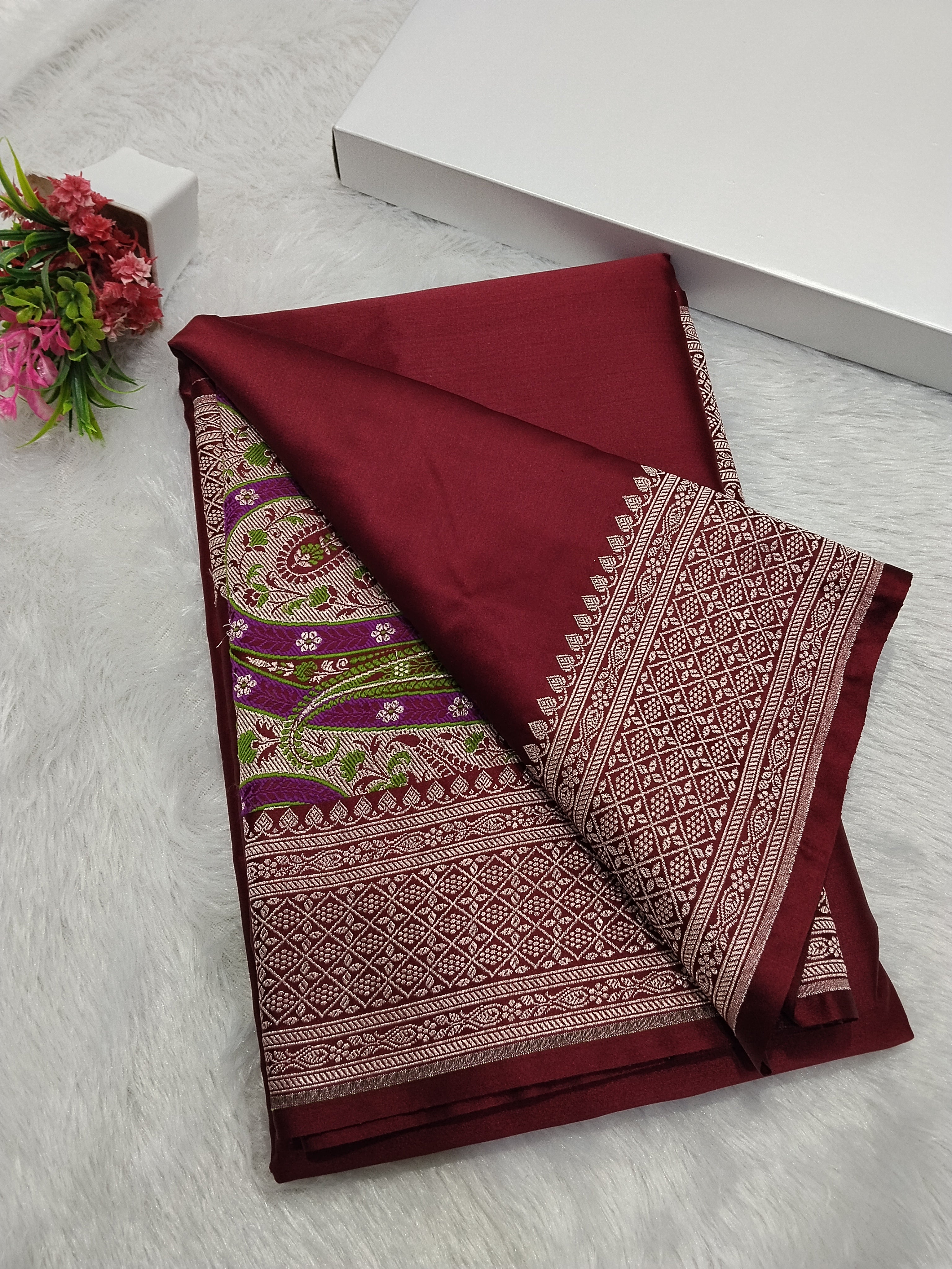 Maroon Colour Banarasi Pain Mashru Katan Silk Saree With Fancy Pallu