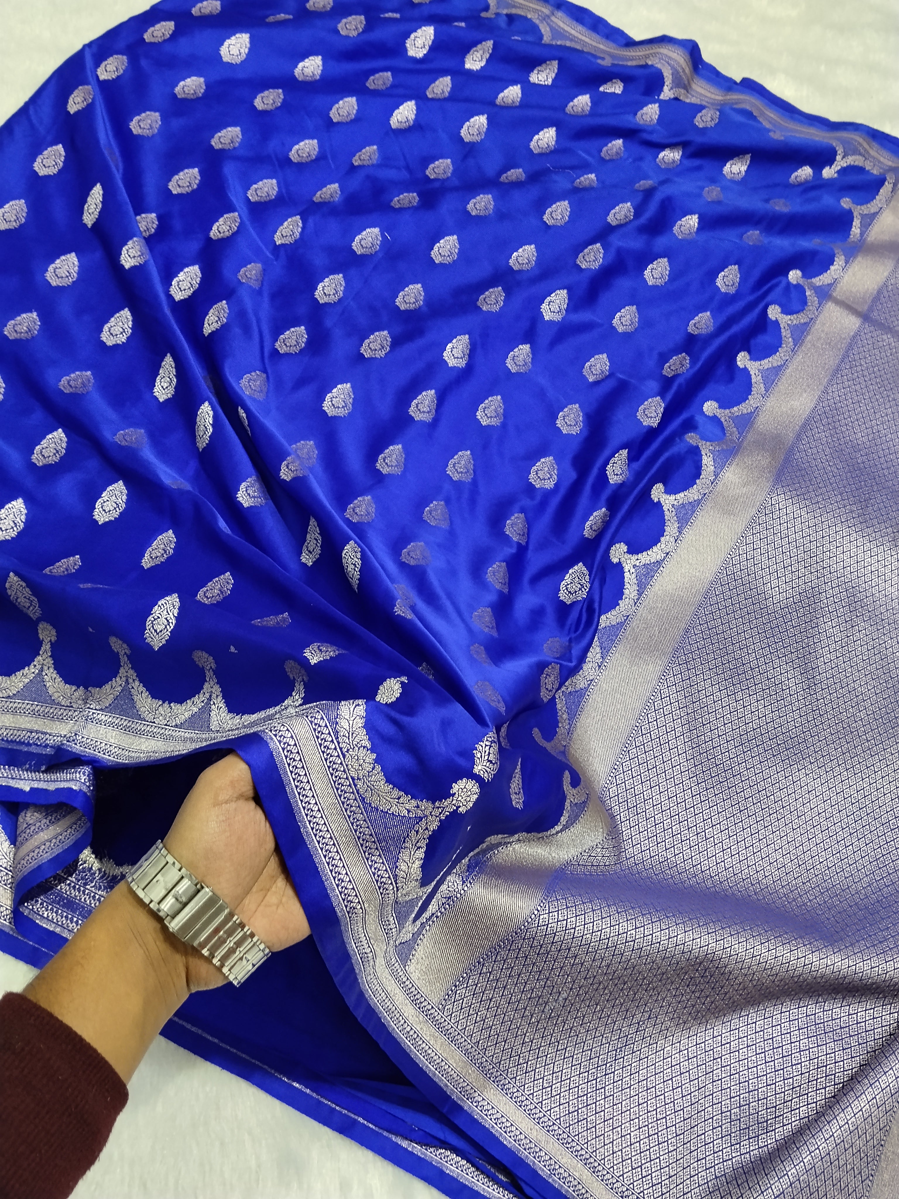 Royal Blue Colour Banarasi Mashru Silk Saree With Buta Design