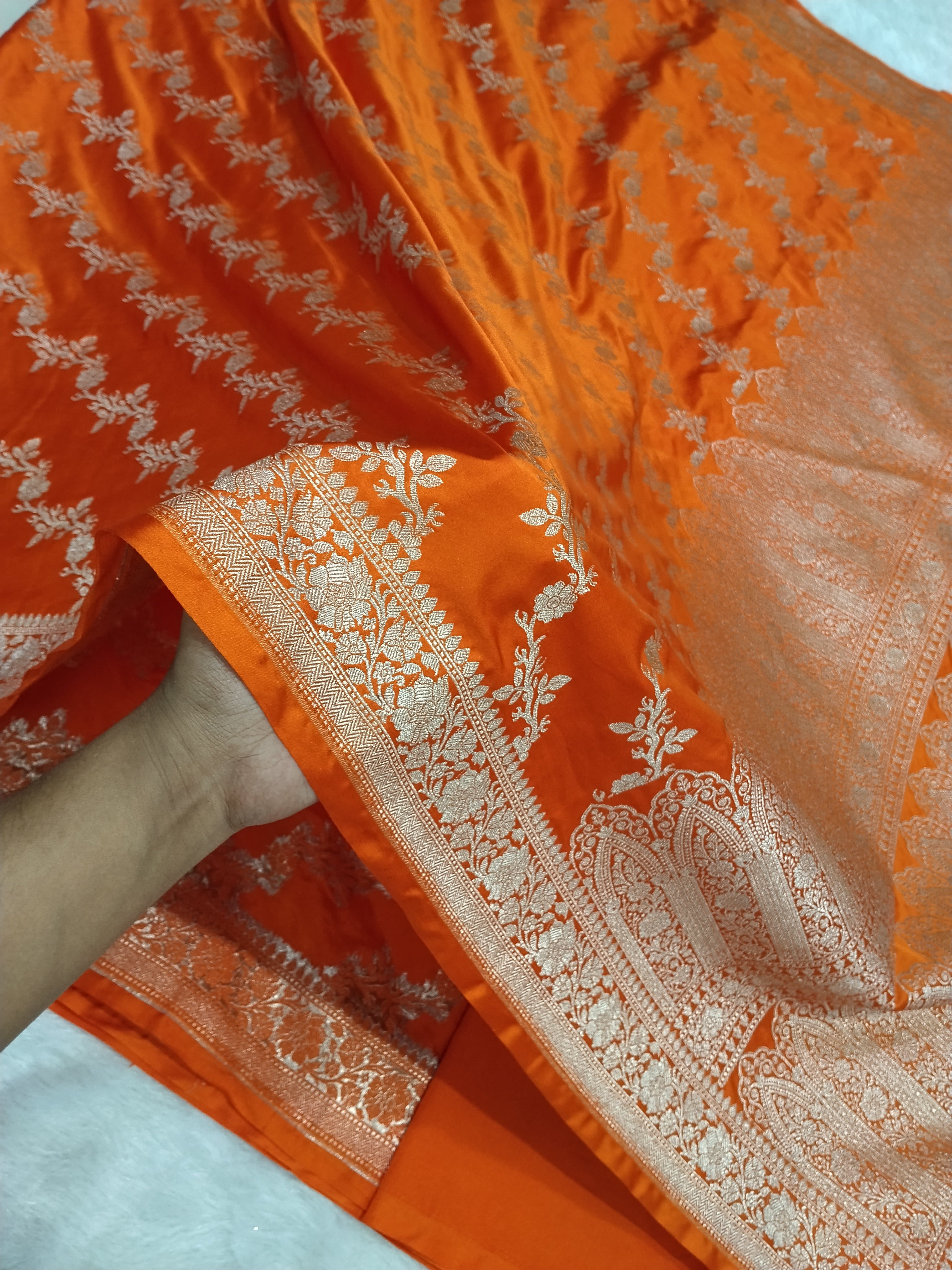Fanta Orange Wedding Banarasi Mashru Silk Saree