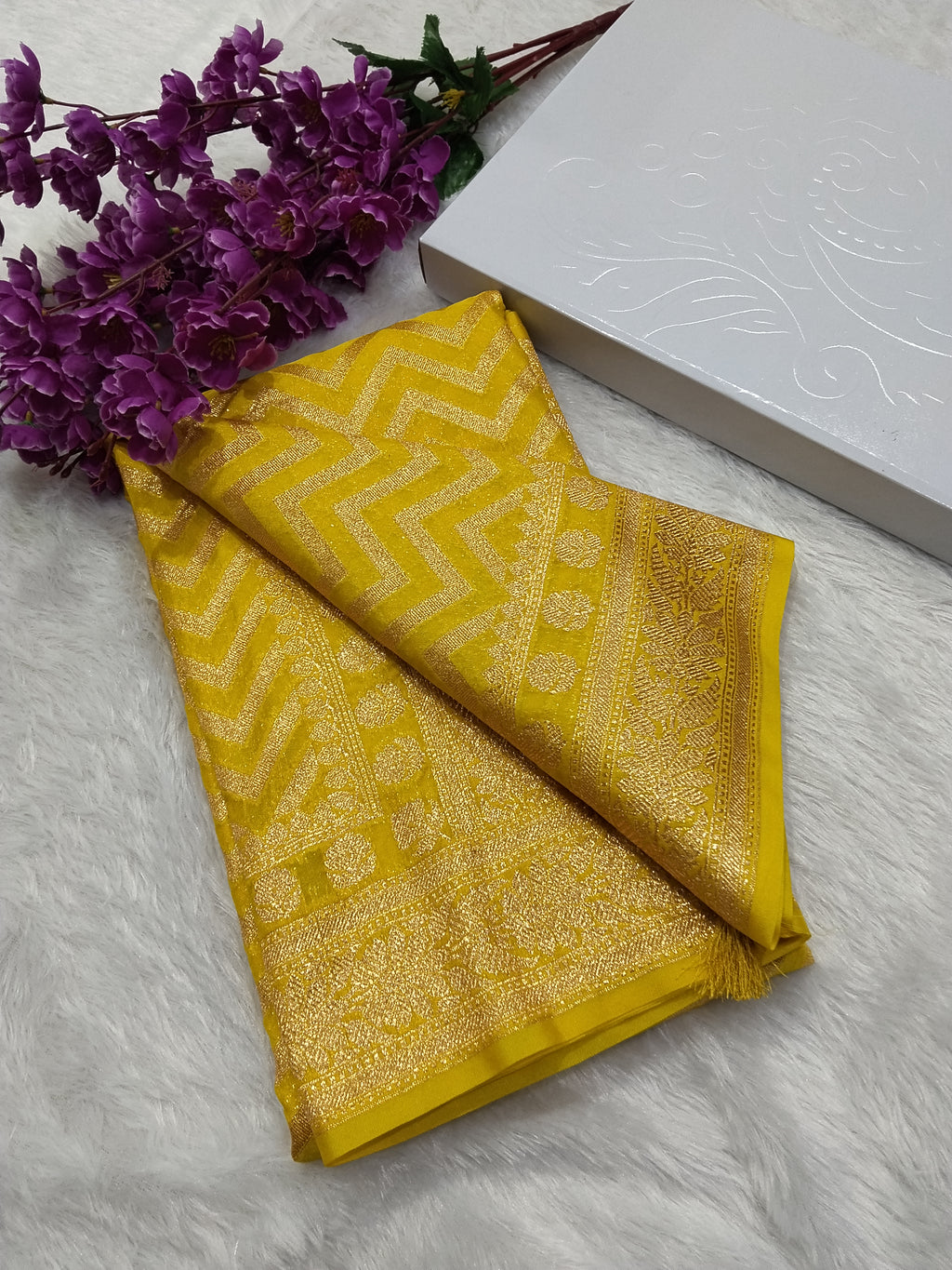 Yellow Colour Golden Zari Khaddi Georgette Saree