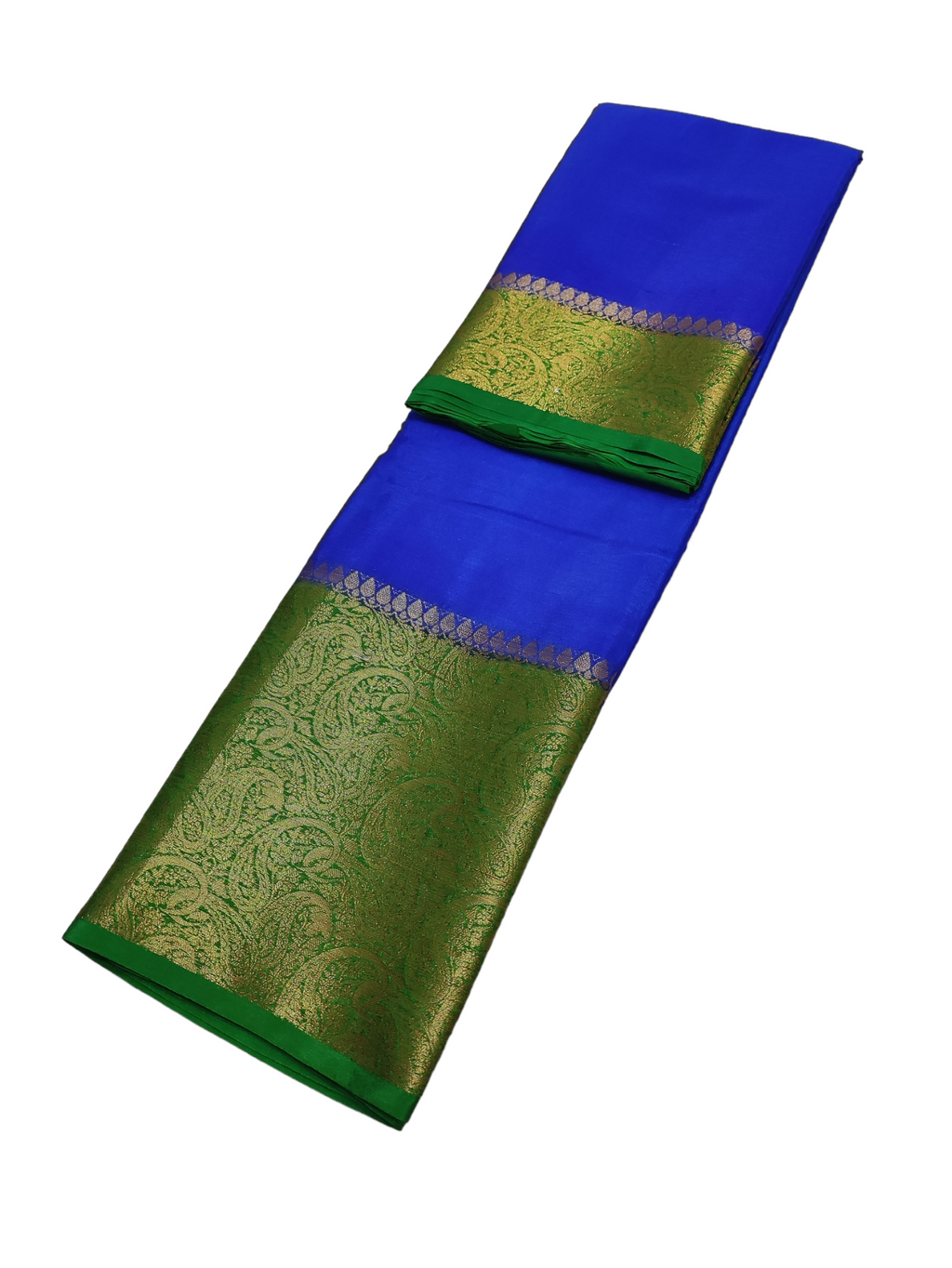 Blue And Green Colour Plain Body Warm Silk Saree