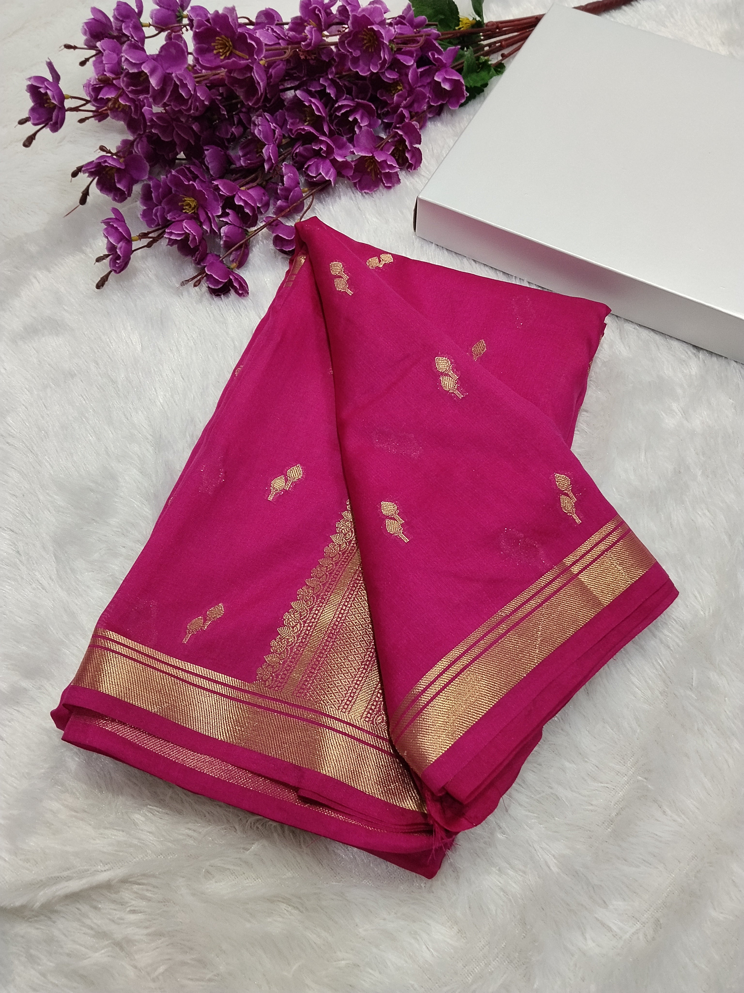 Rani Pink Colour Zari Buti Khaddi Georgette Saree