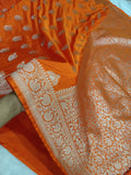 Fanta Orange Wedding Banarasi Mashru Katan Silk Saree Buta Work
