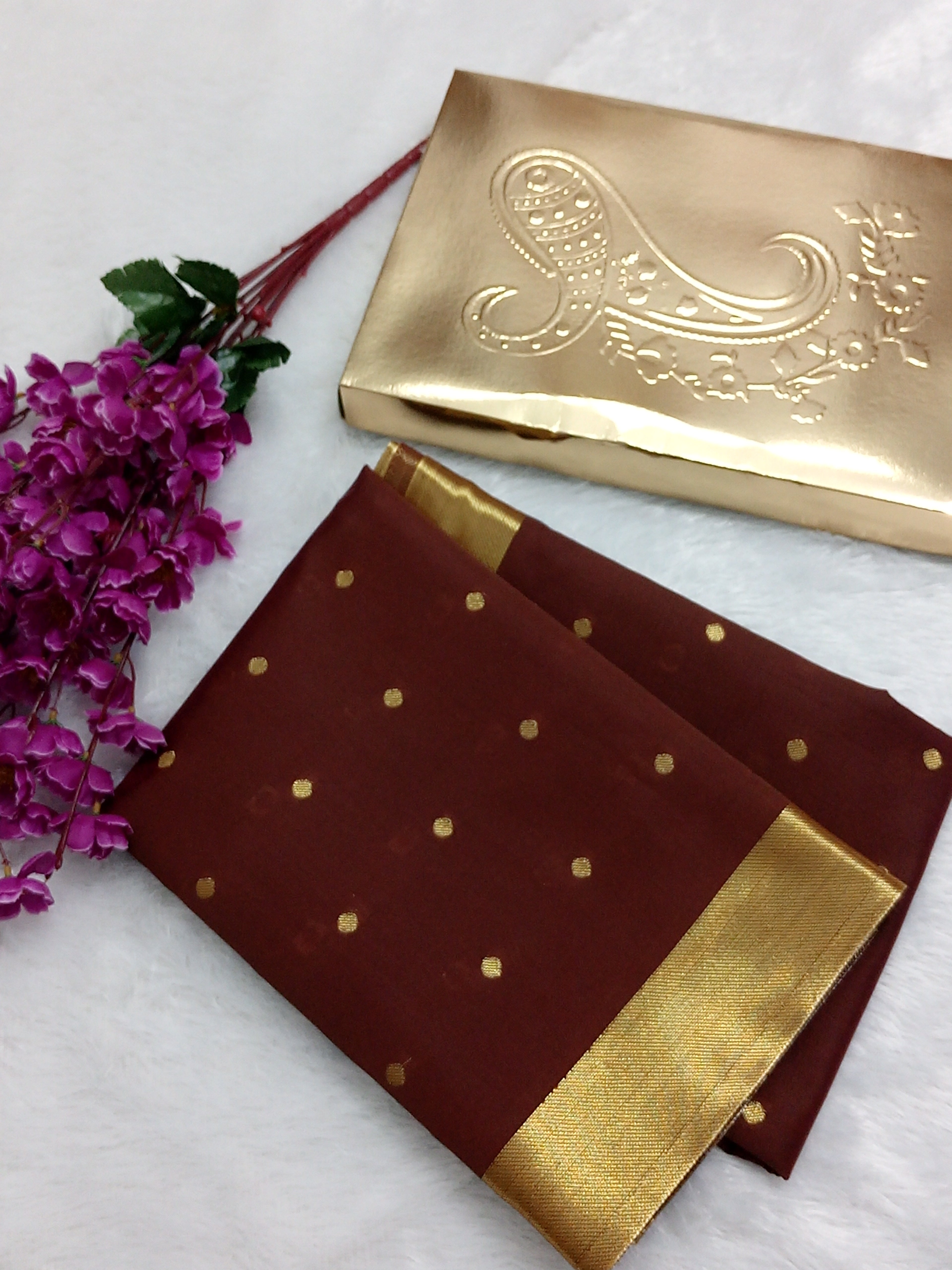 Coffee Colour Semi Katan Zari Border Saree