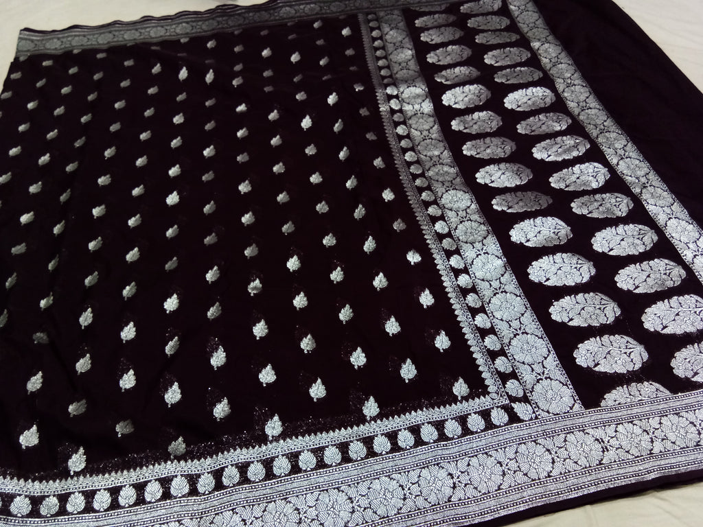 Viral Jet Black Color Khaddi Georgette Saree