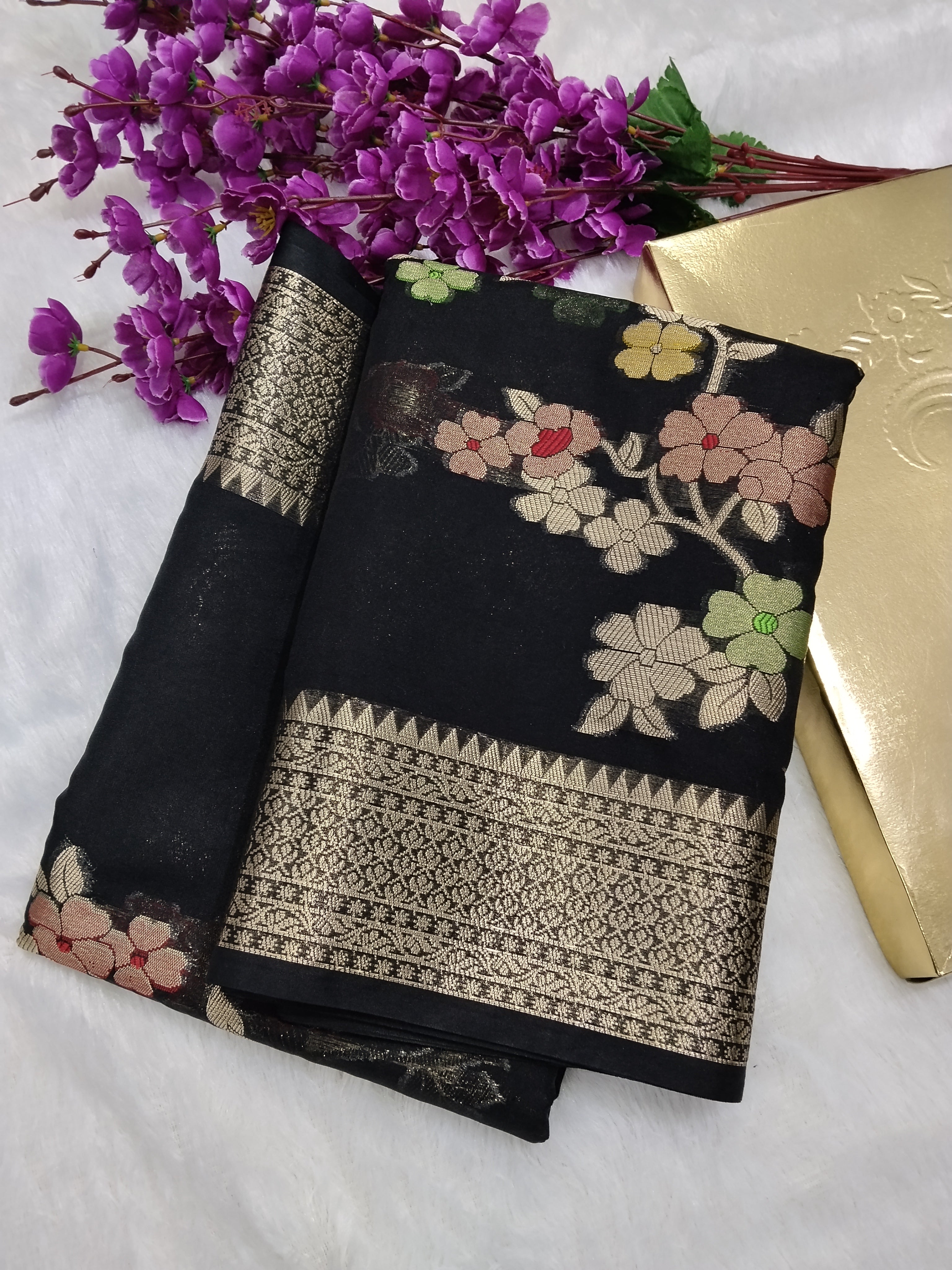 Jet Black Viral Banarasi Khaddi Georgette Saree