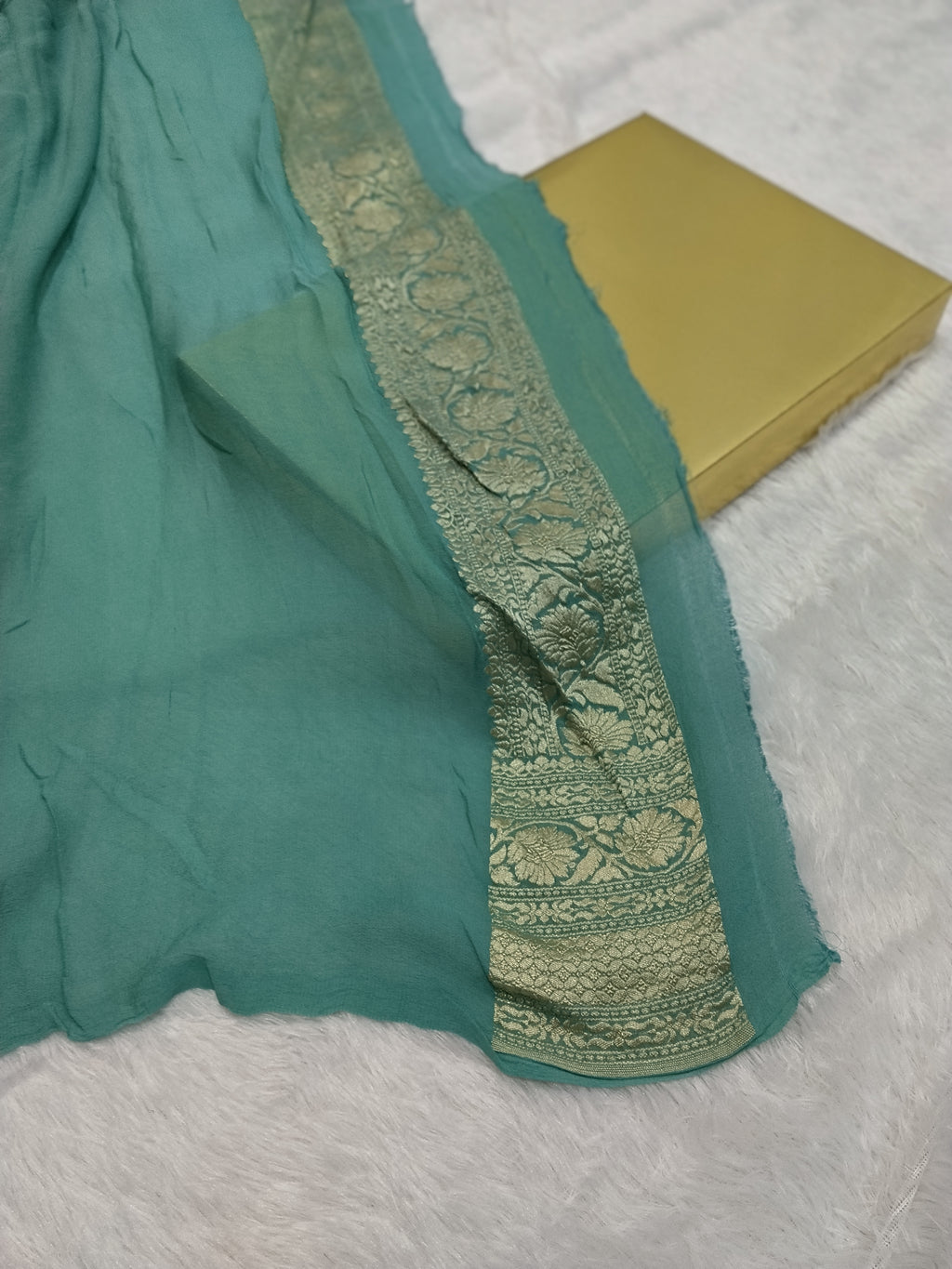 Dark Sea Green Colour Handloom Pure Banarasi Khaddi Georgette Saree Water Zari