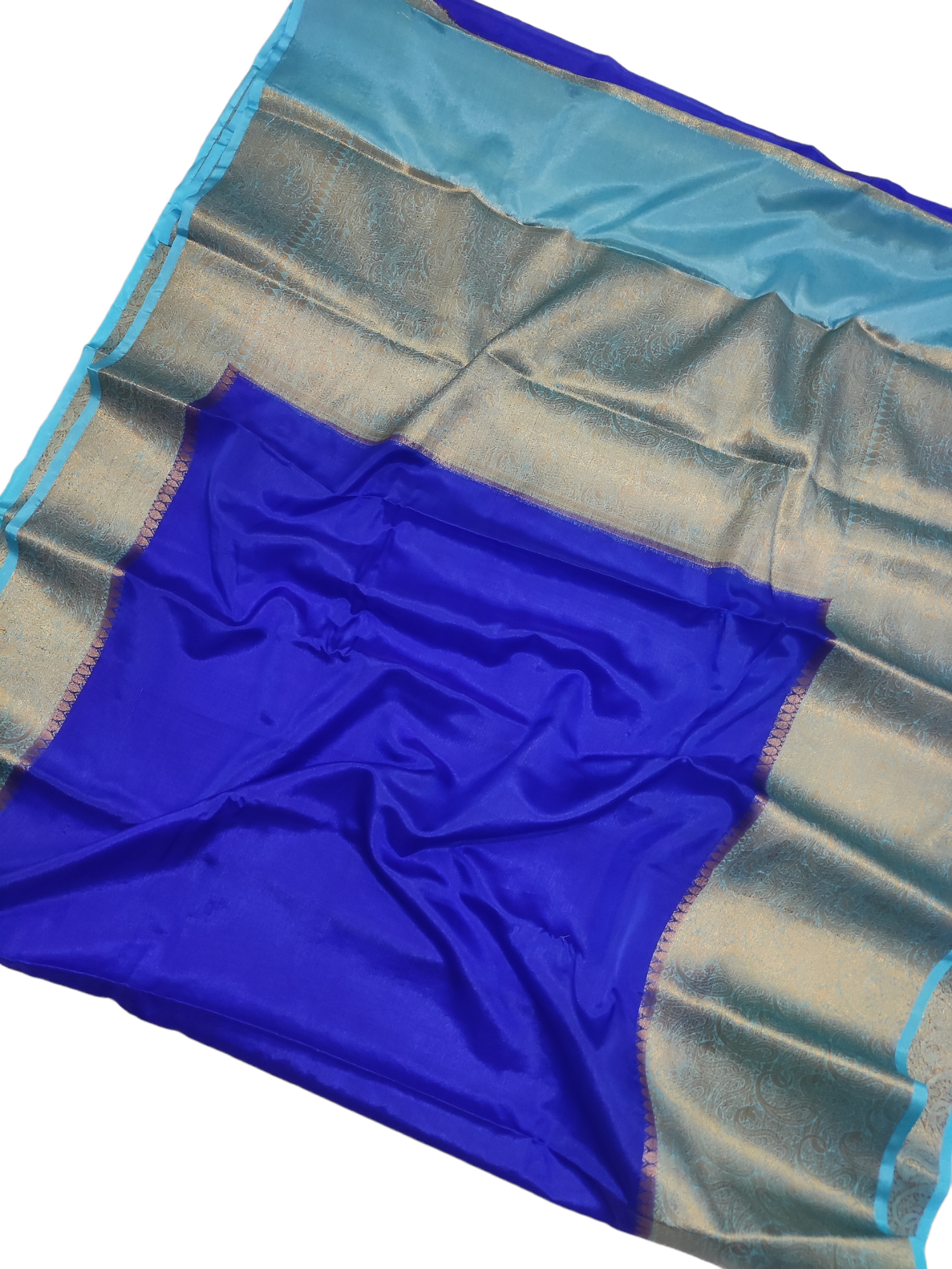 Royal Blue And Sky Blue Colour Plain Body Warm Silk Saree