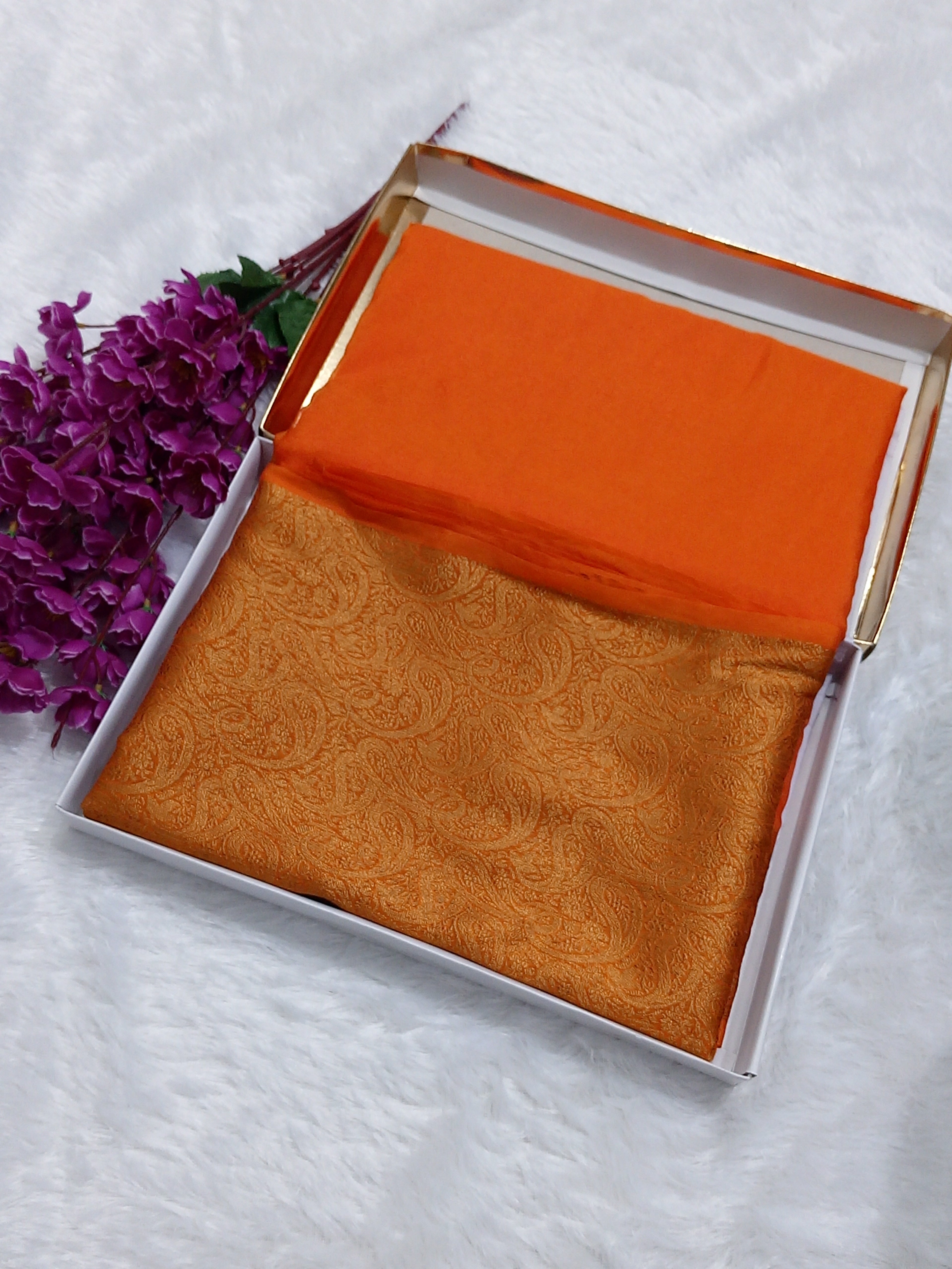 Orange Colour Plain Body Warm Silk Saree