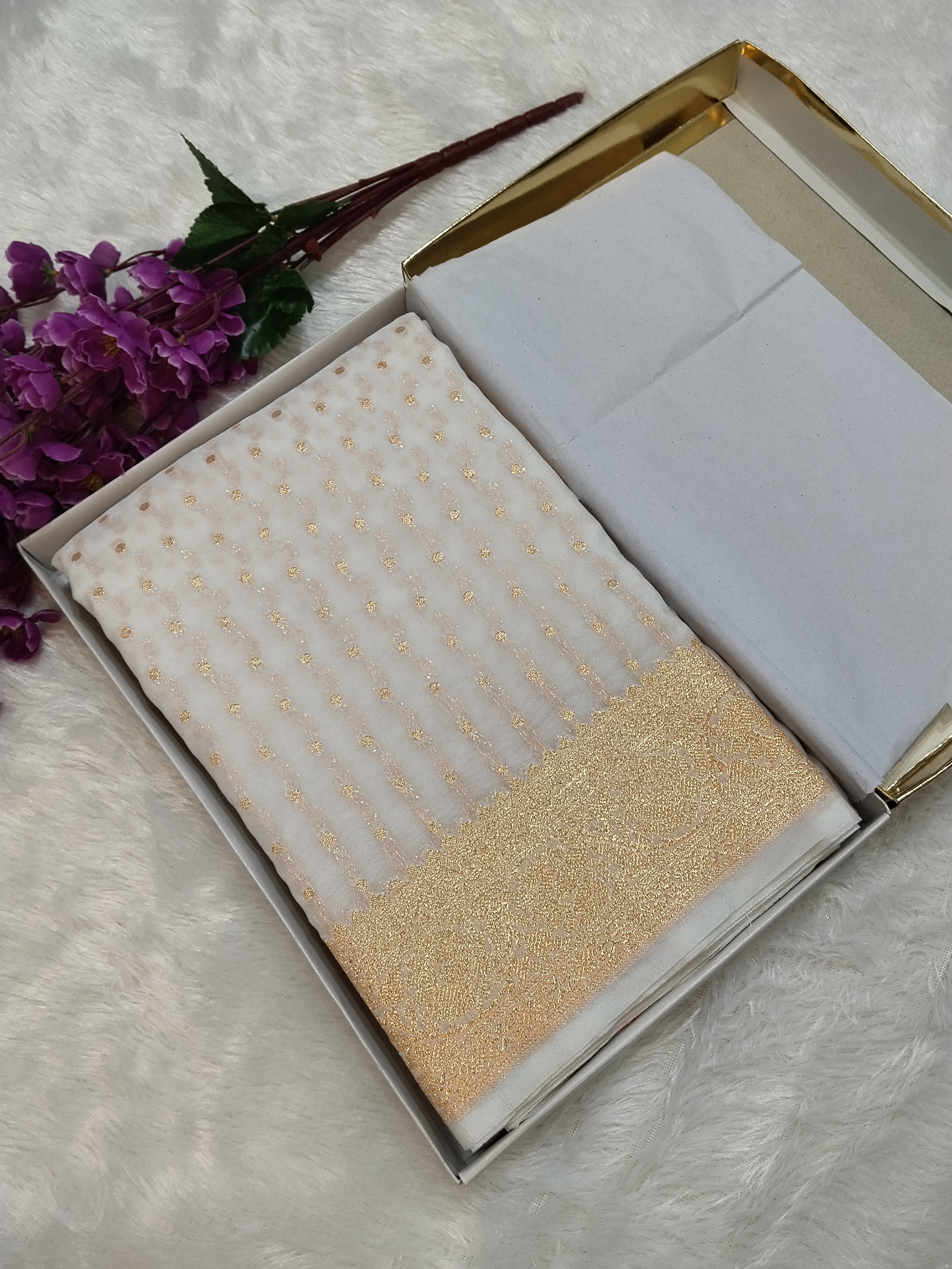 White Colour Banarasi Khaddi Georgette Saree