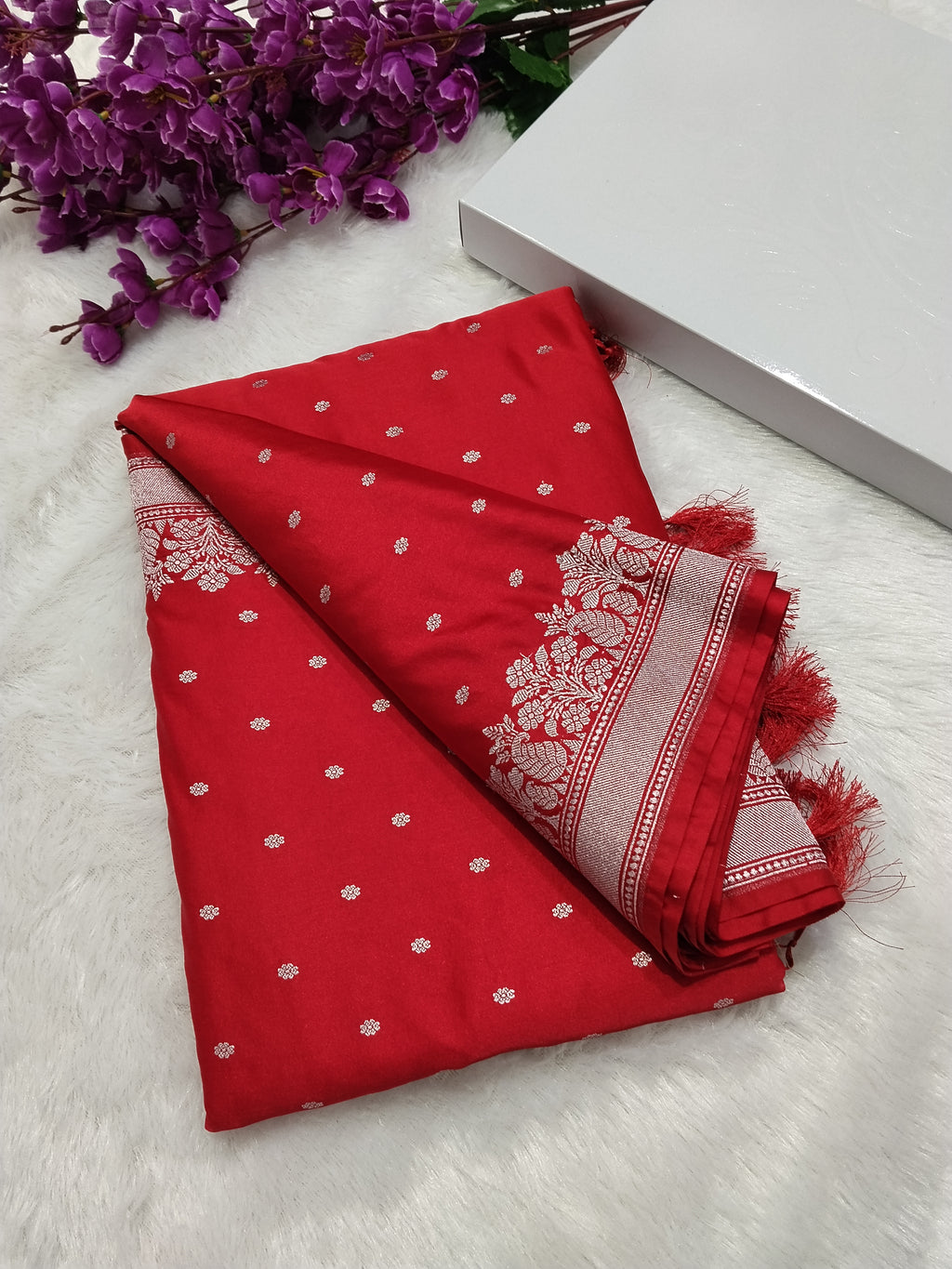 Red Colour Banarasi Mashru Silk Saree With Buti Design