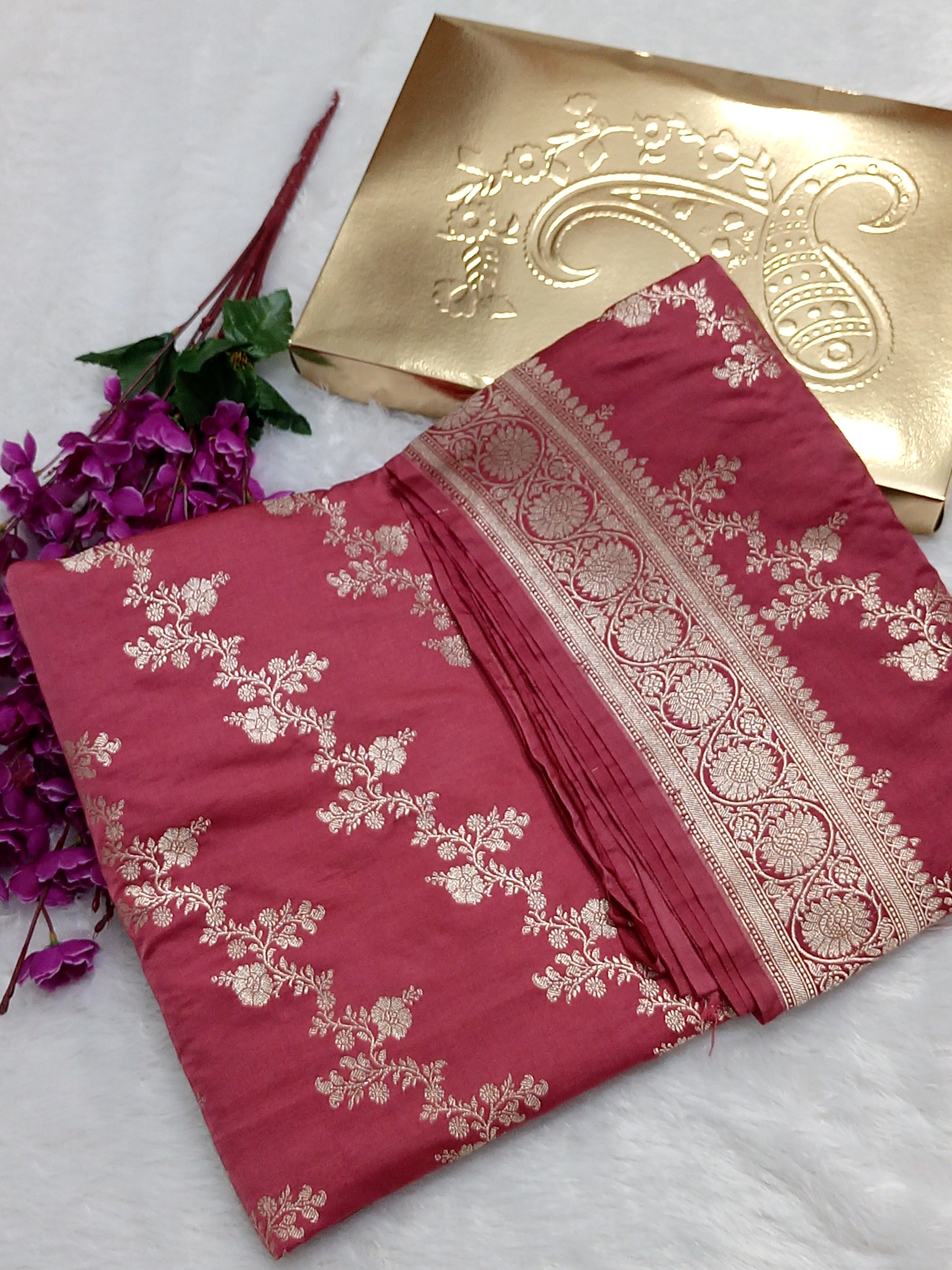 Party Wear Peach Colour Banarasi Mashru Silk Saree
