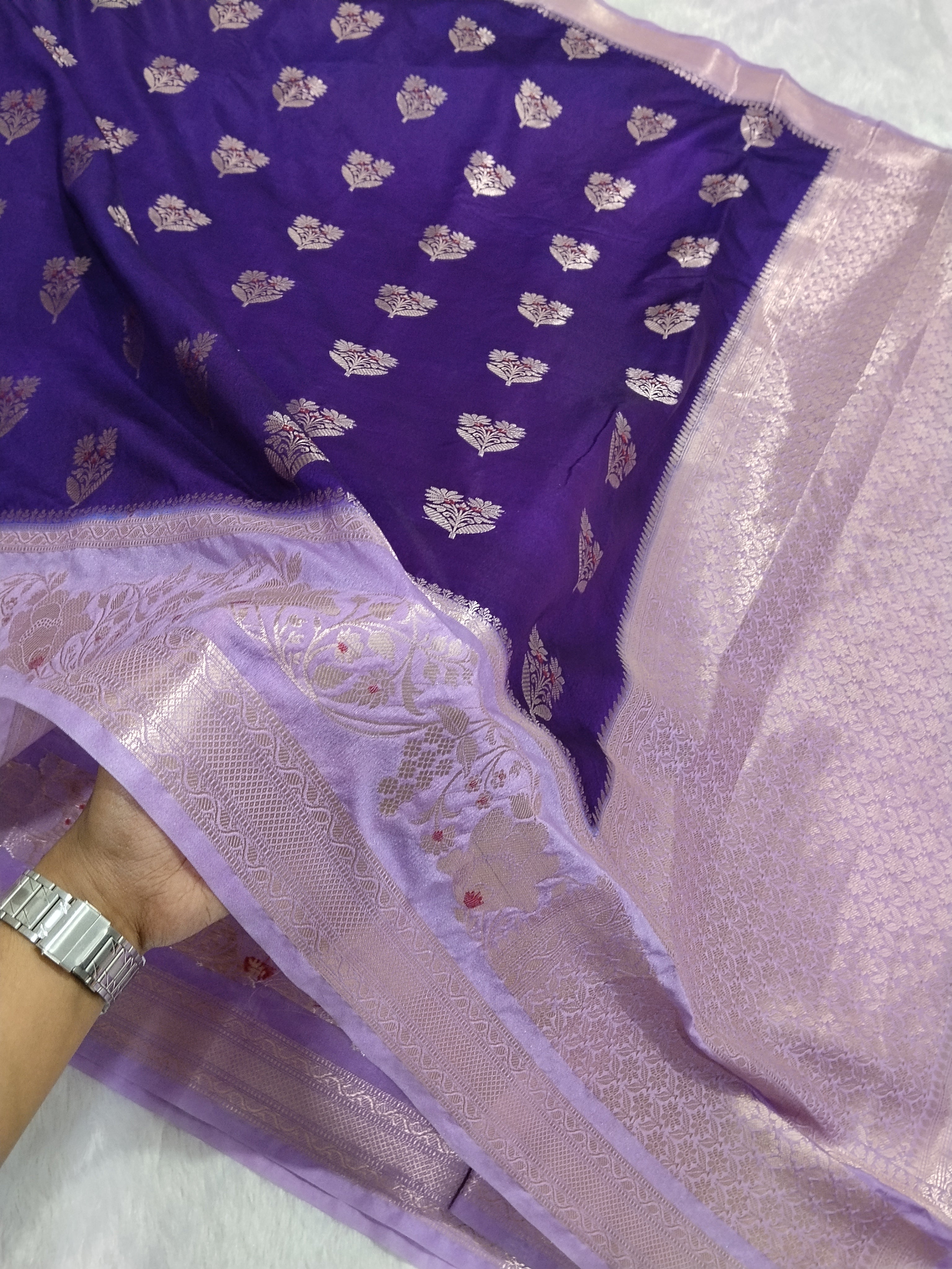 Purple And Pink Colour Kanjivaram Border Moonga Silk Saree With Buti Work