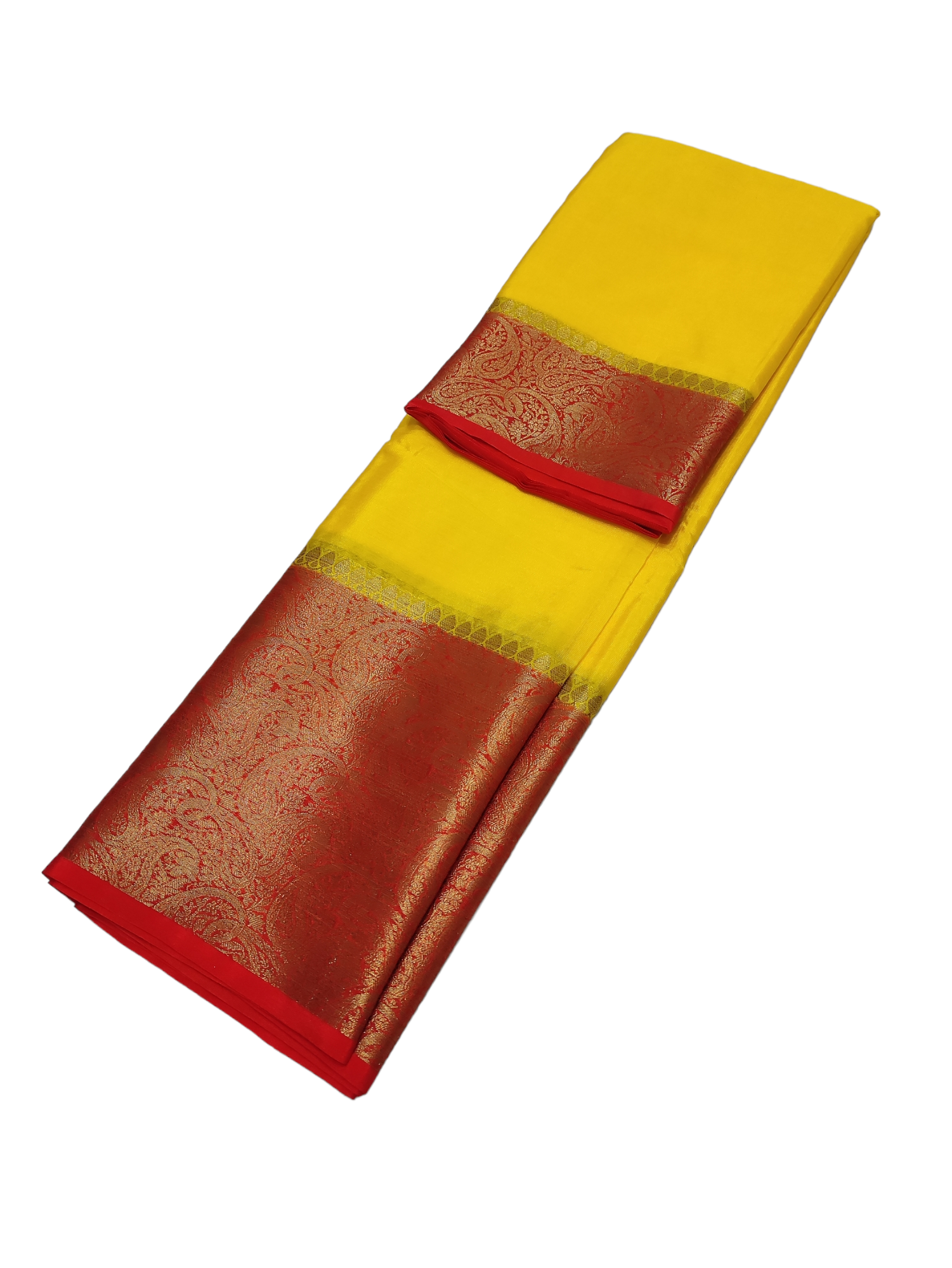 Yellow And Red Colour Plain Body Warm Silk Saree