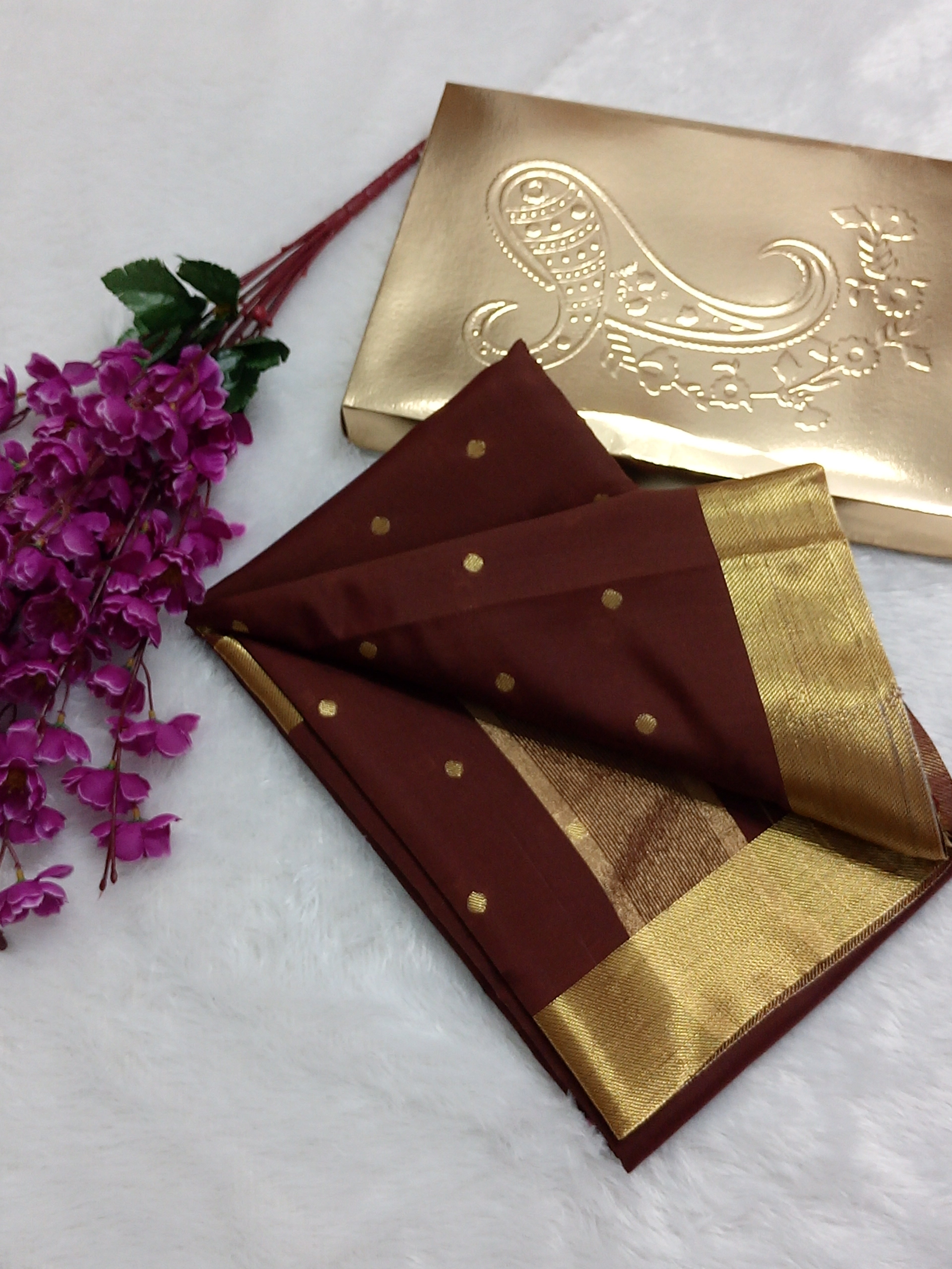 Coffee Colour Semi Katan Zari Border Saree