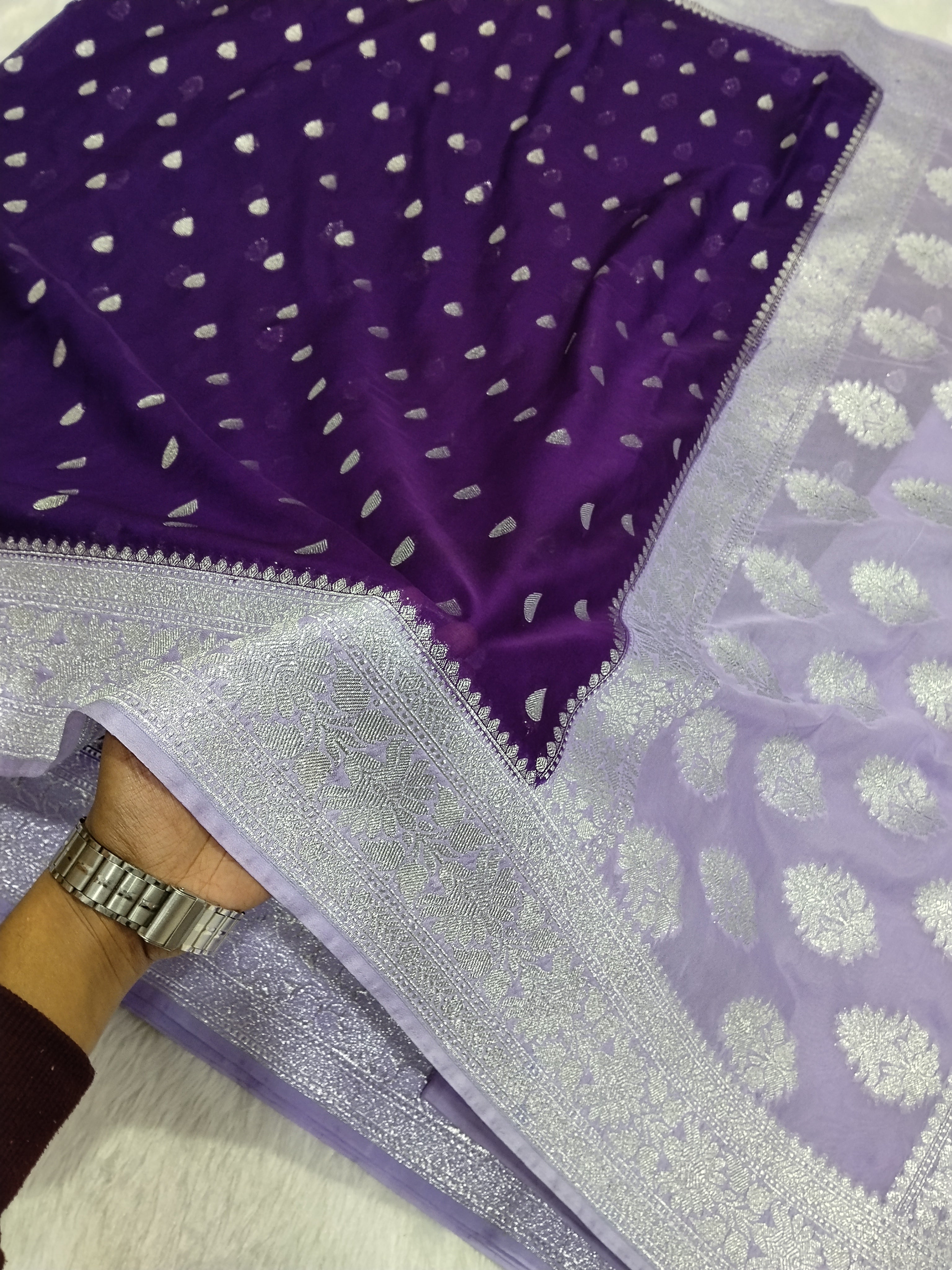Purple And Lavender Colour Banarasi Khaddi Georgette Saree