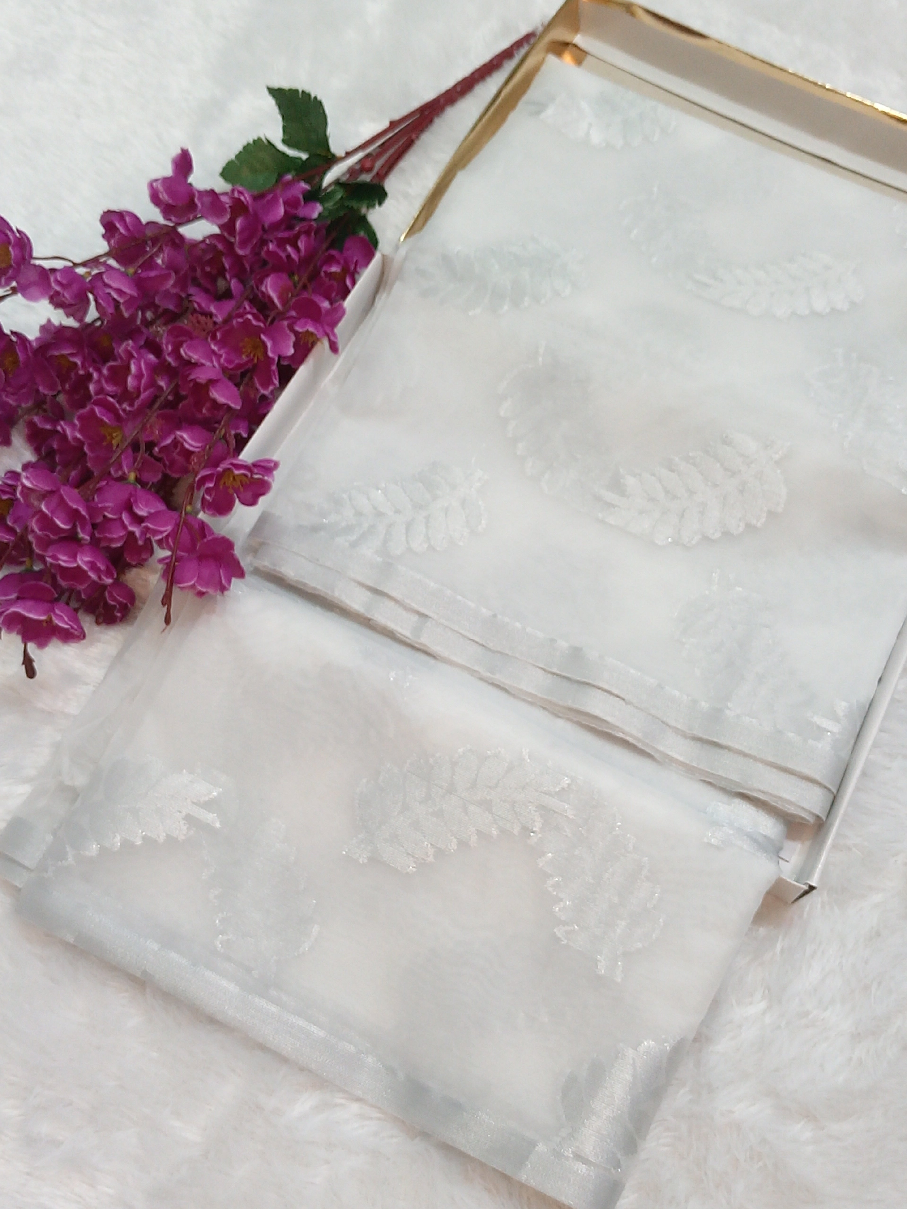 Silver Zari White Kora Organza Saree