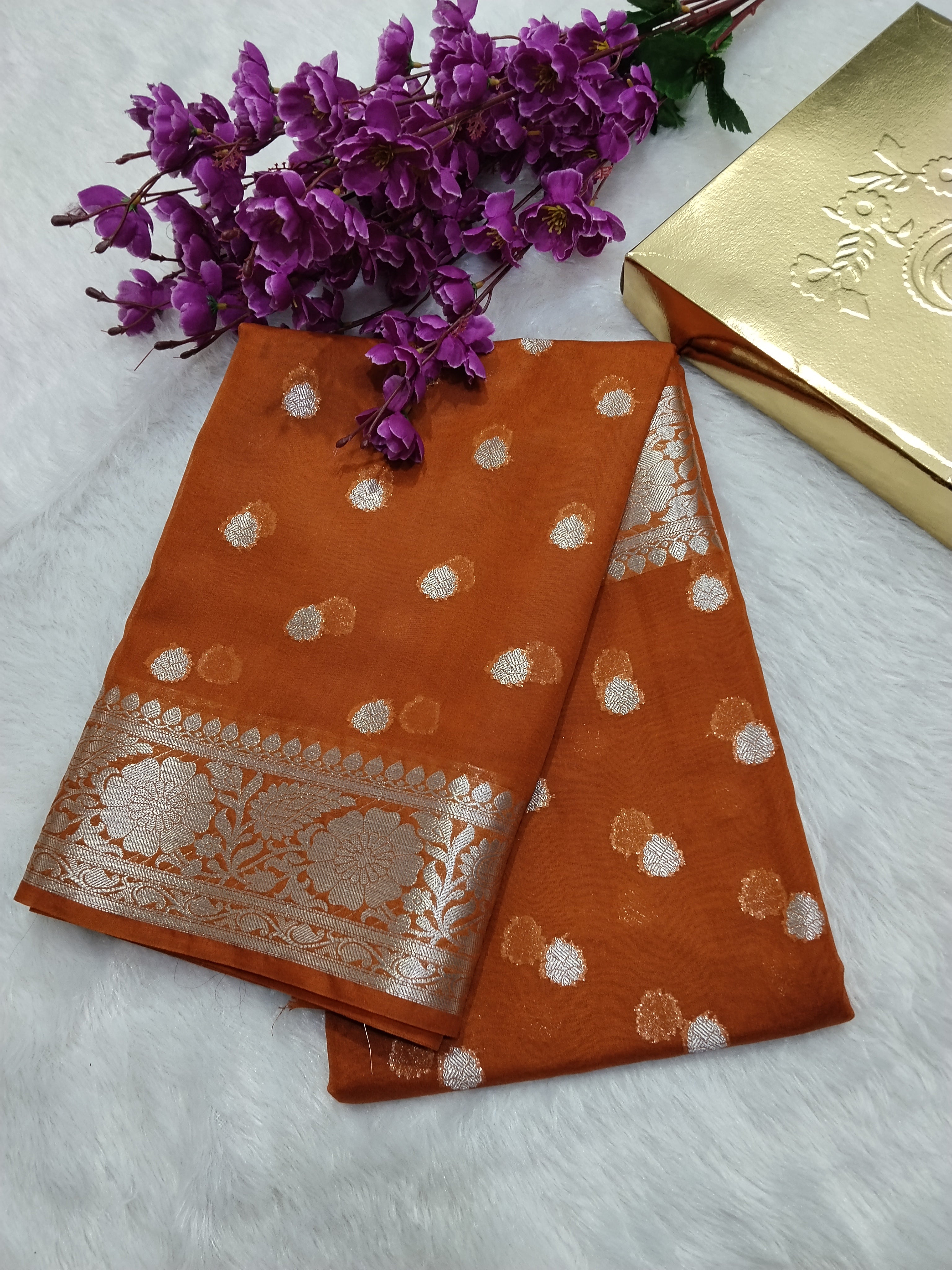 Yellow Mustard Colour Silver Zari Khaddi Georgette Saree