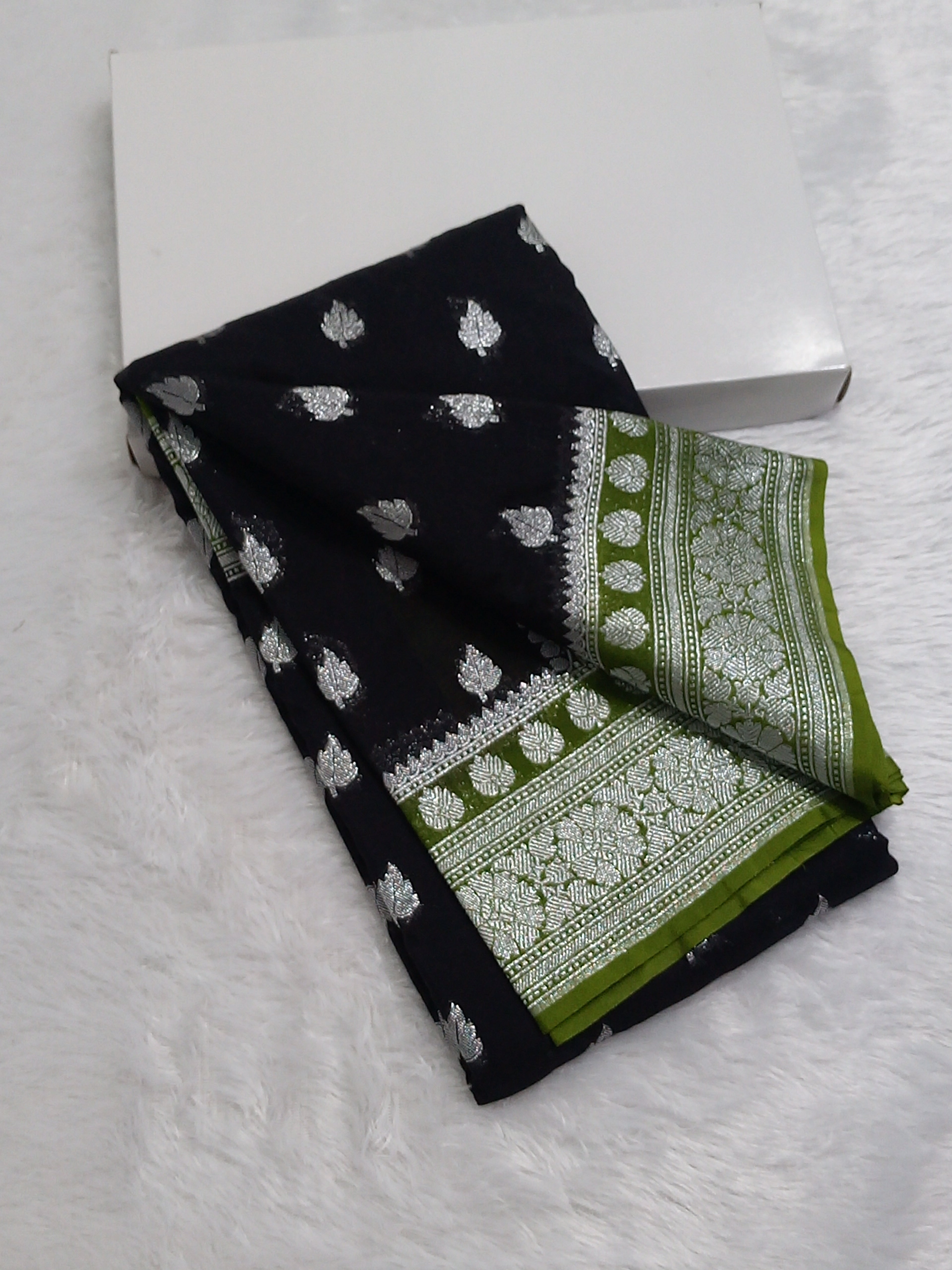 Black And Green Colour Banarasi Katan Georgette Saree