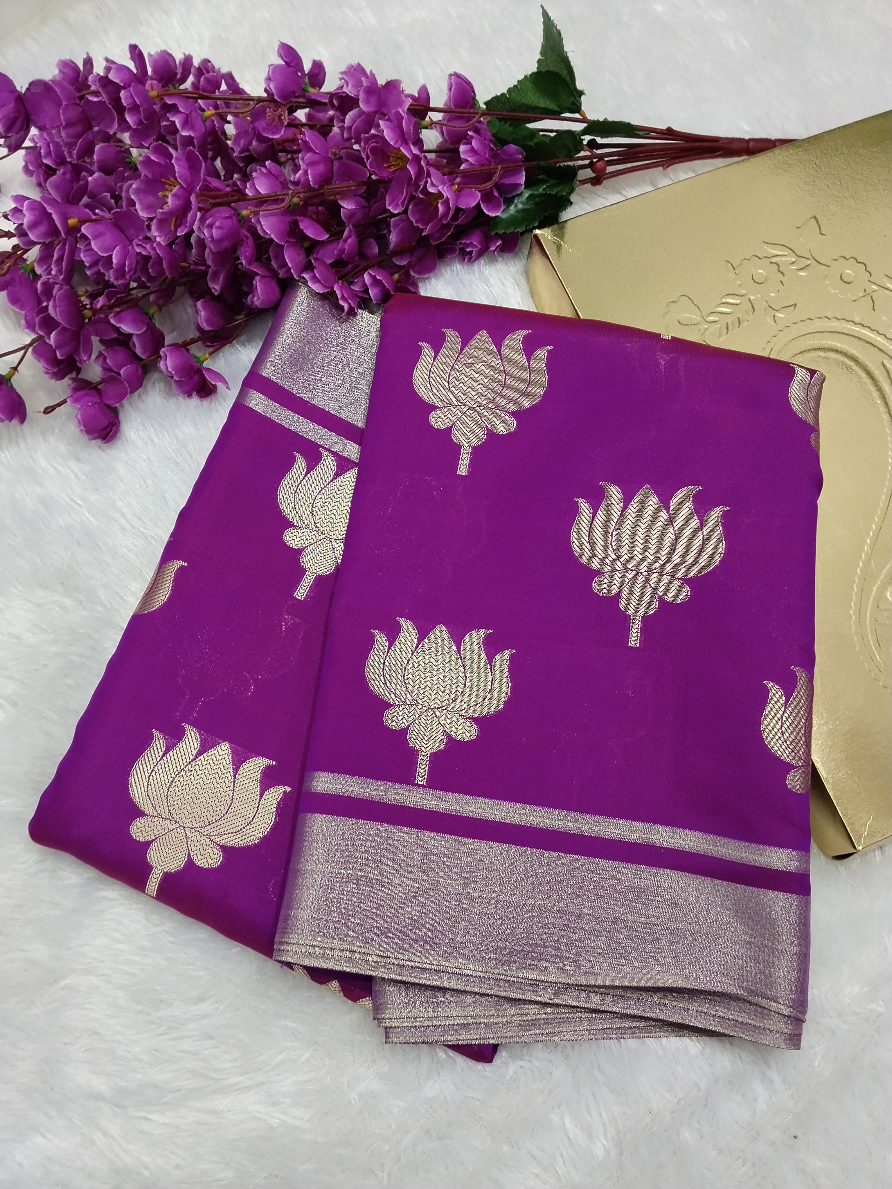 Purple Colour Kamal Buta Tapeta Silk Saree