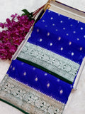 Green Border Blue Banarasi Khaddi Georgette Saree