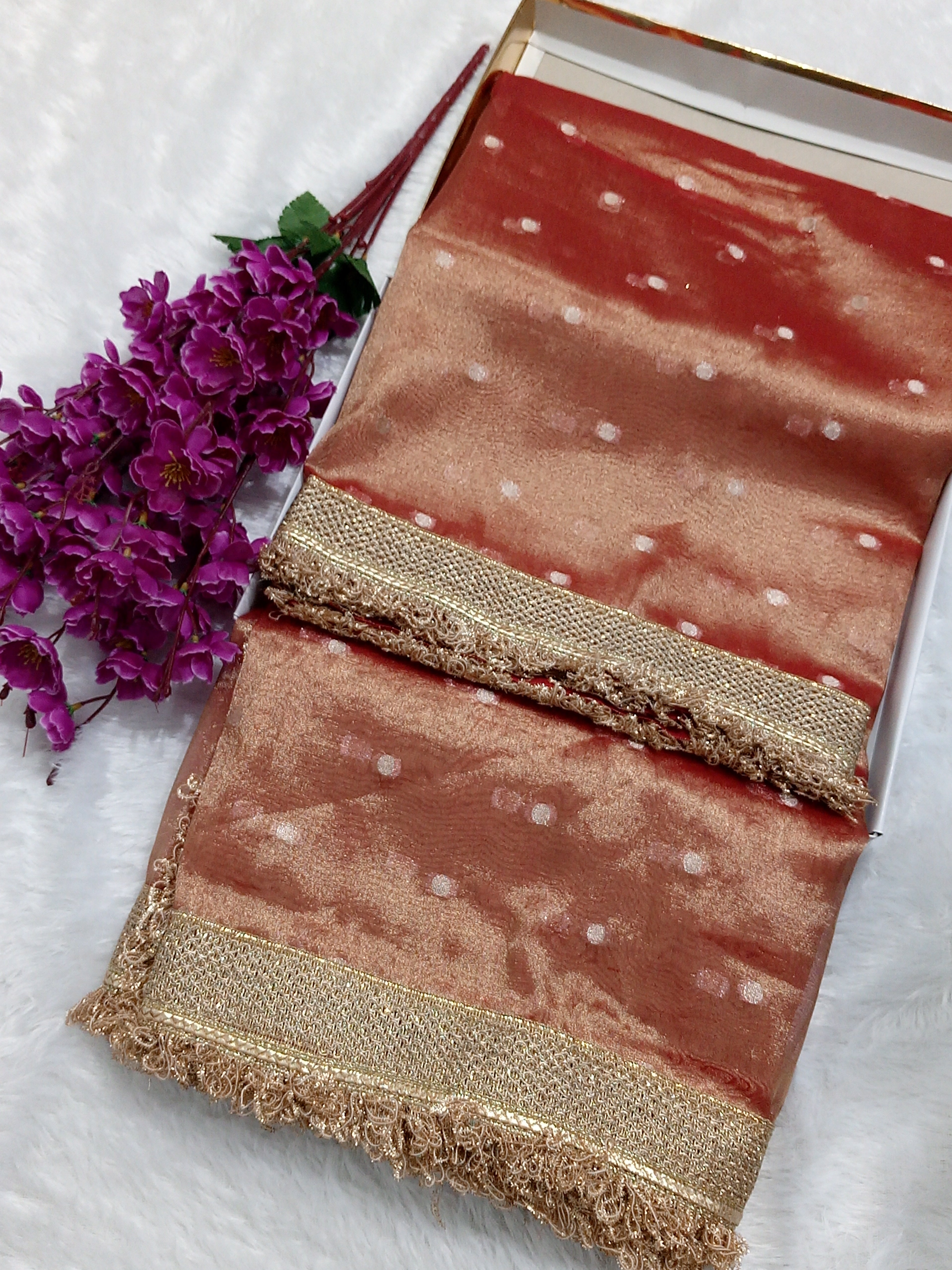 Orange Colour Kora Organza Tissue Saree With Gota Patti Work