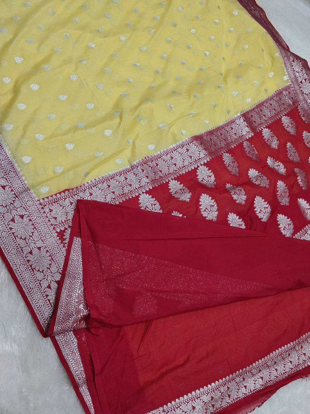 Lemon And Pink Colour Banarasi Khaddi Georgette Saree
