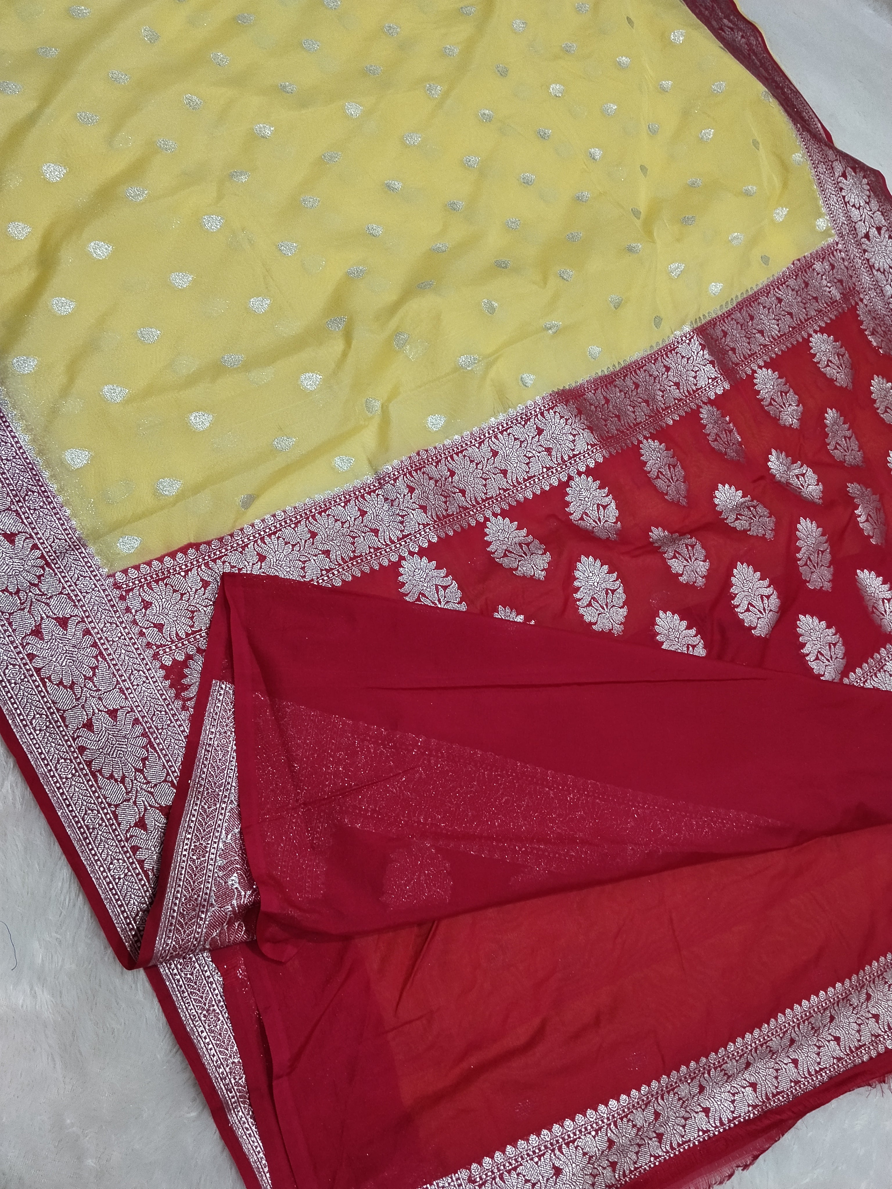 Lemon And Pink Colour Banarasi Khaddi Georgette Saree