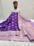 Purple And Pink Colour Kanjivaram Border Moonga Silk Saree With Buti Work
