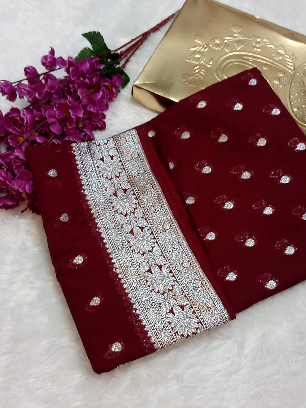 Dark Maroon Colour Banarasi Katan Georgette Saree