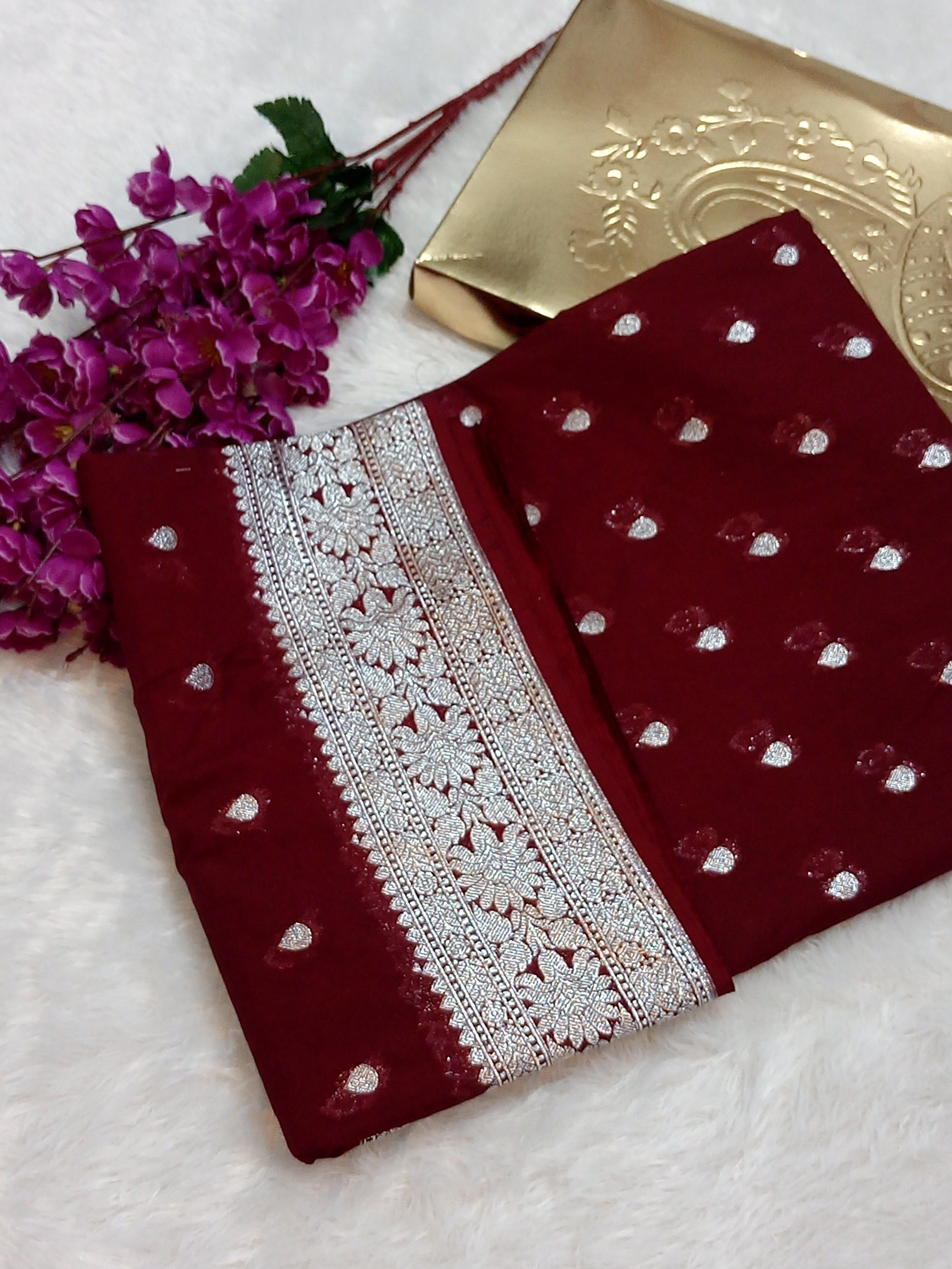 Dark Maroon Colour Banarasi Katan Georgette Saree