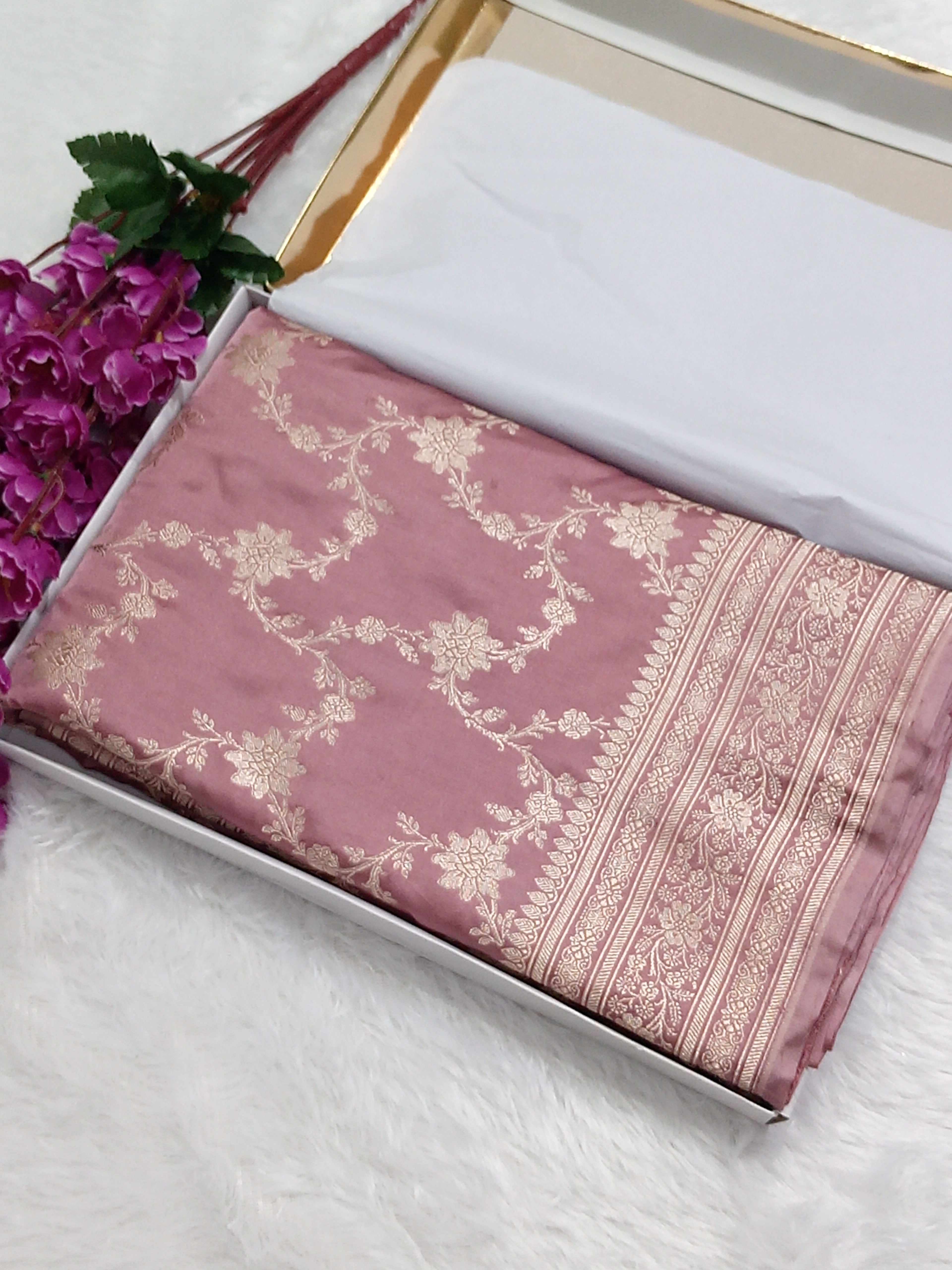 Light Brown Mashru Silk Saree With Jaal Work