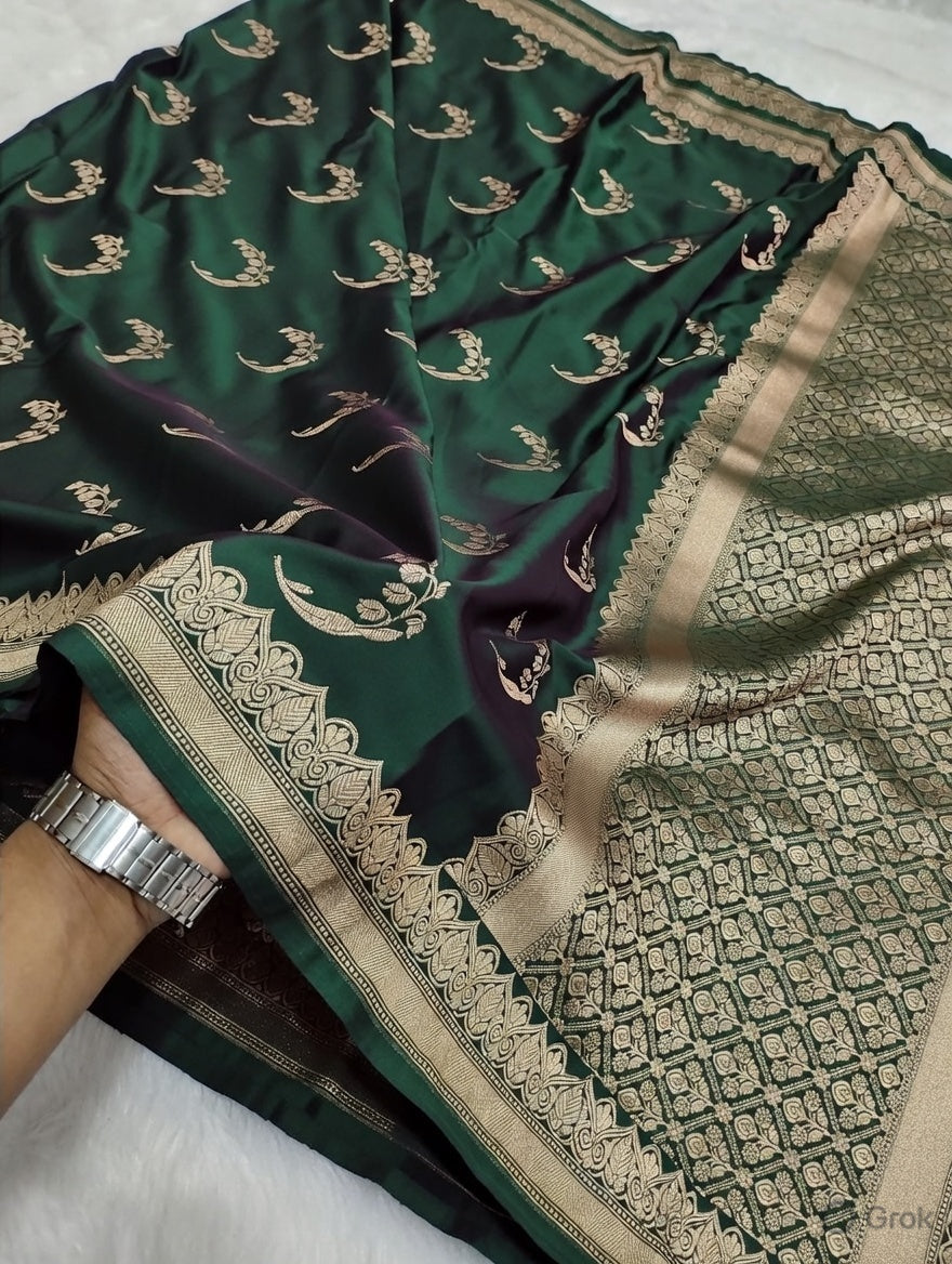 Bottle Green Colour Banarasi Mashru Silk Saree