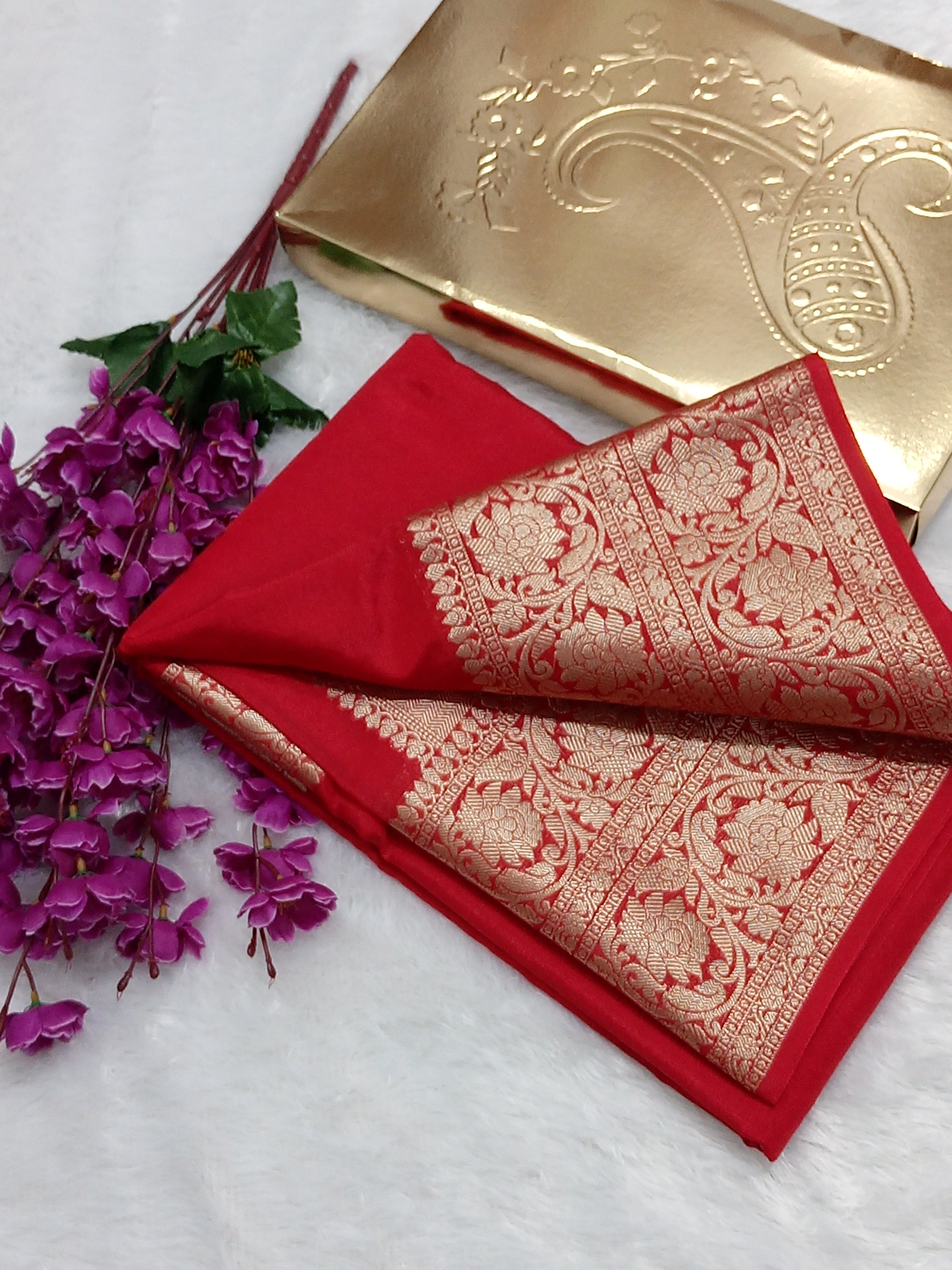 Red Color Skirt Border Banarasi Soft Silk Saree