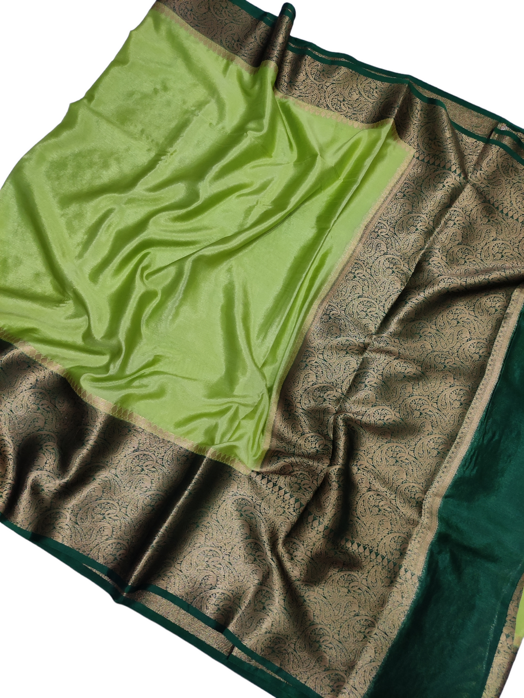 Pista Green And Bottle Green Colour Plain Body Warm Silk Saree