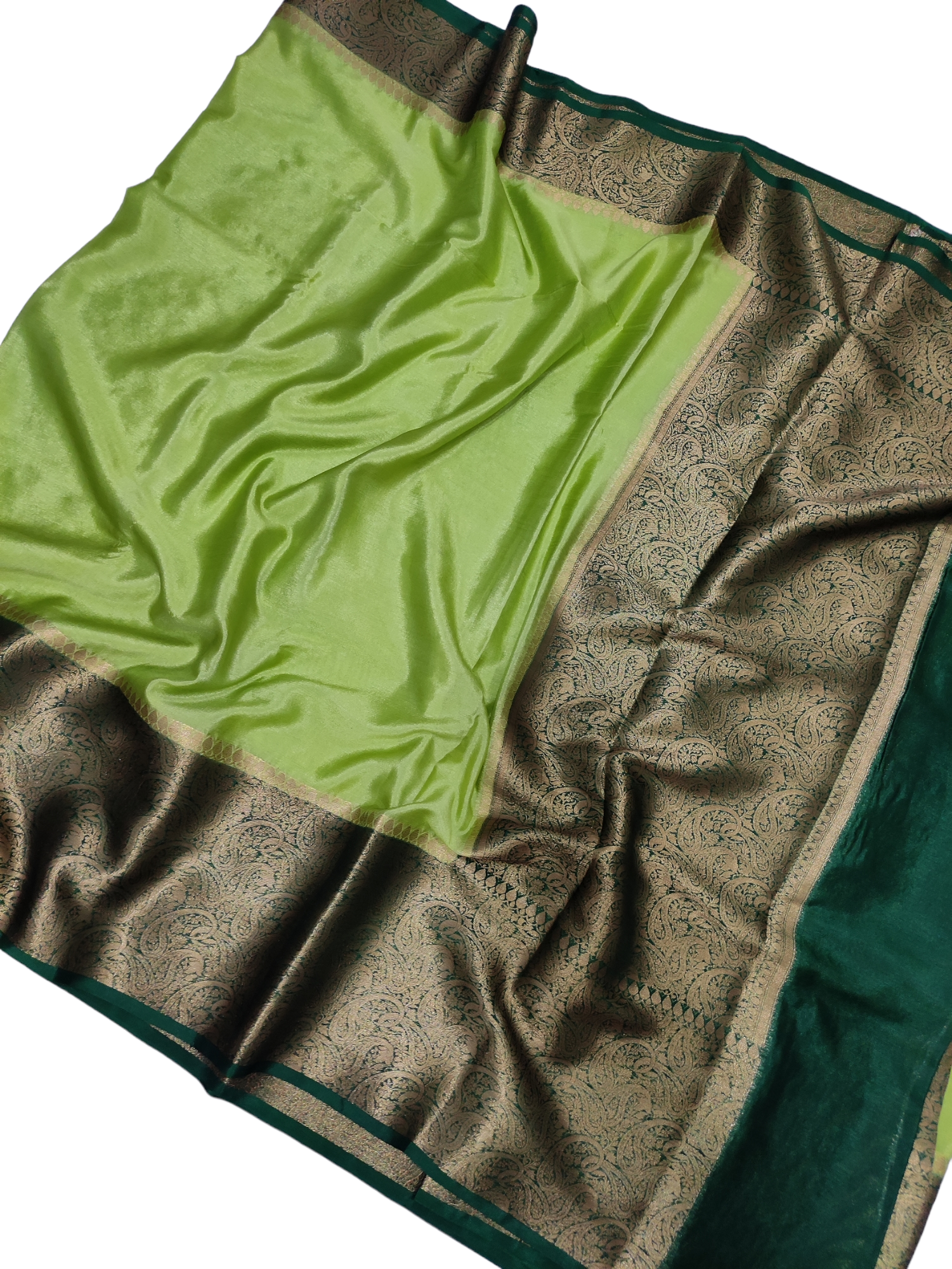 Pista Green And Bottle Green Colour Plain Body Warm Silk Saree