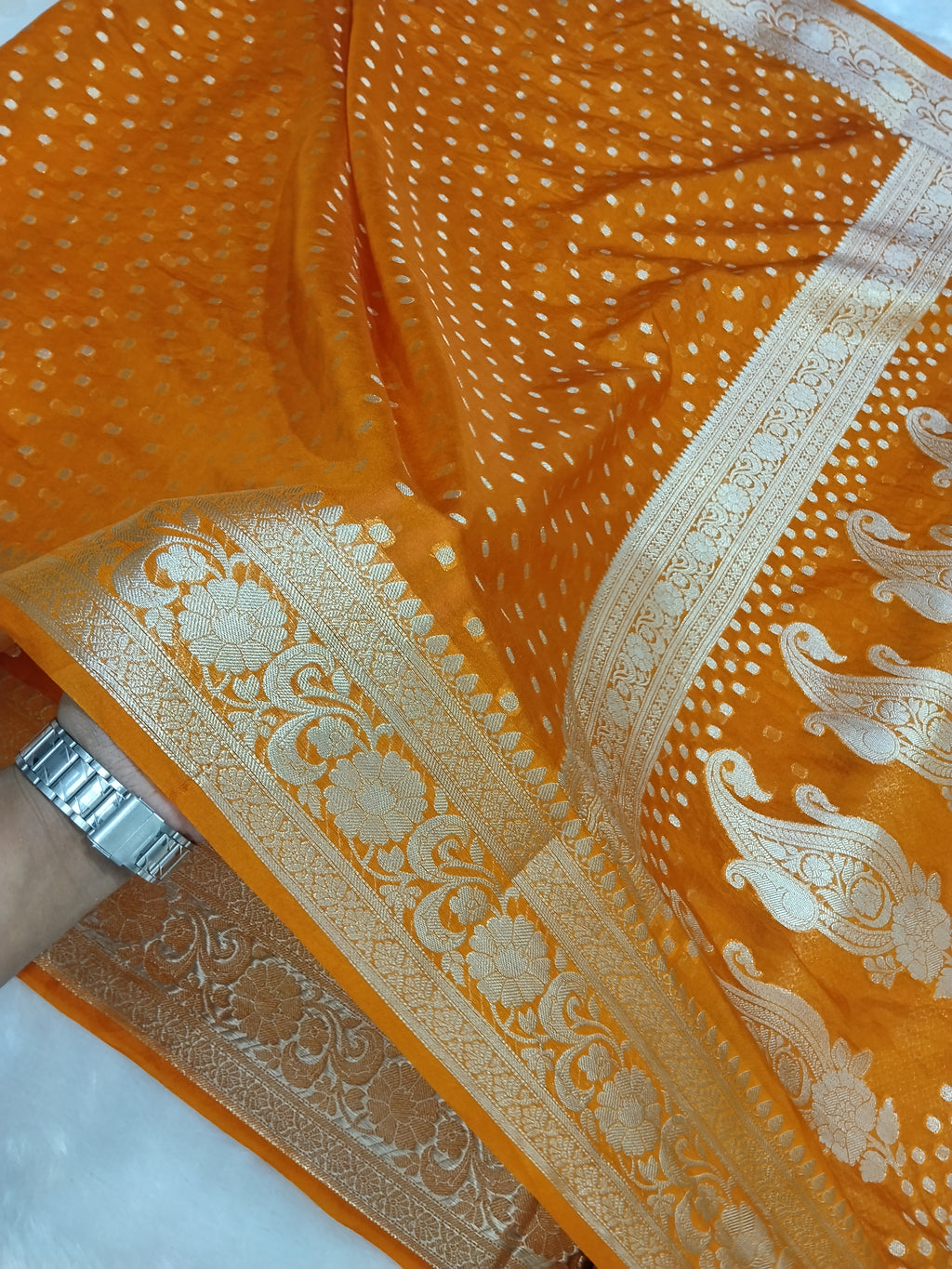 Mustard Colour Warer Zari Buti Khaddi Georgette Saree