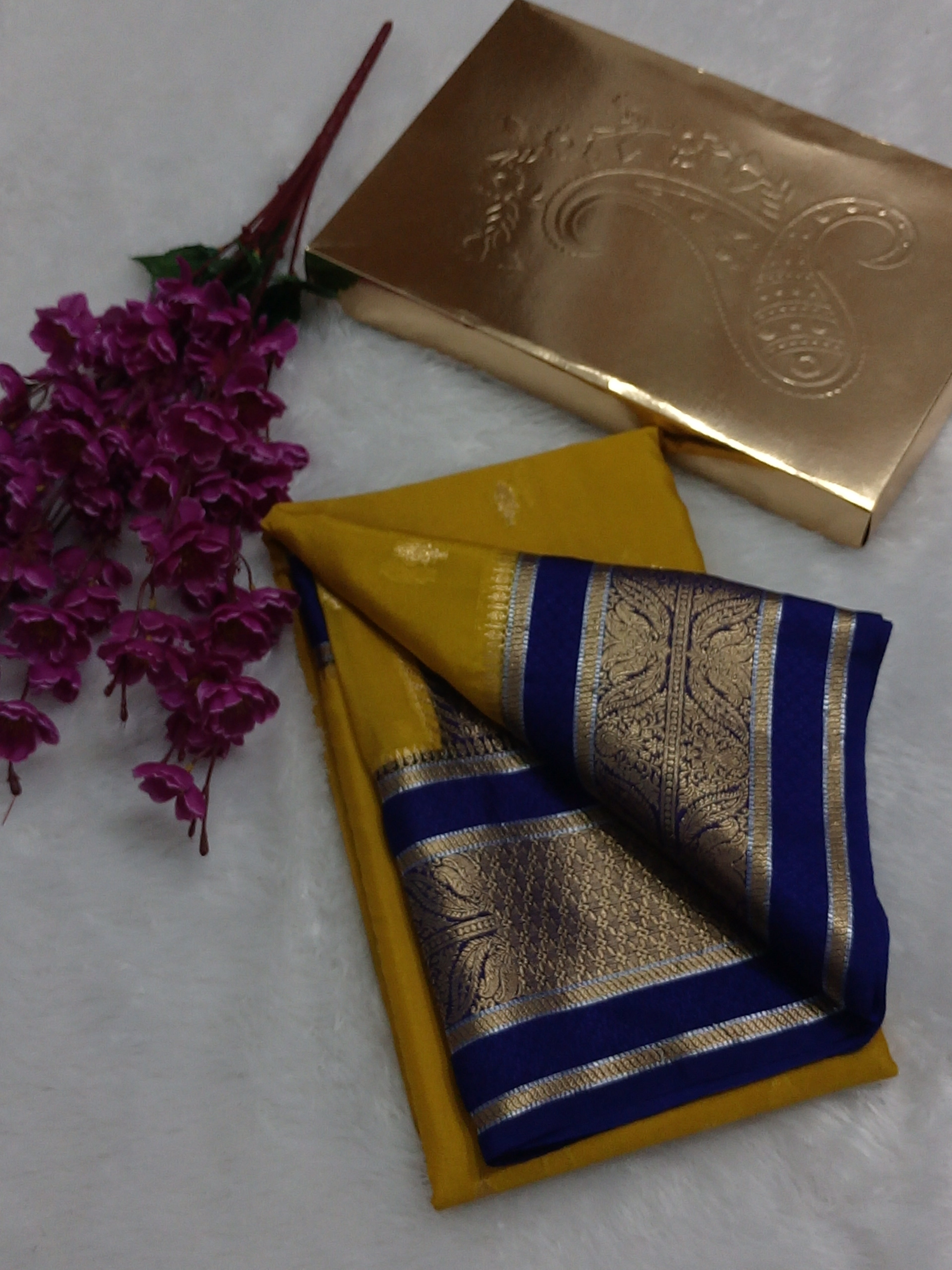 Gold And Blue Colour Zari Buti Warm Silk Saree