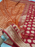 Orange And Dark Pink Colour Banarasi Khaddi Georgette Saree