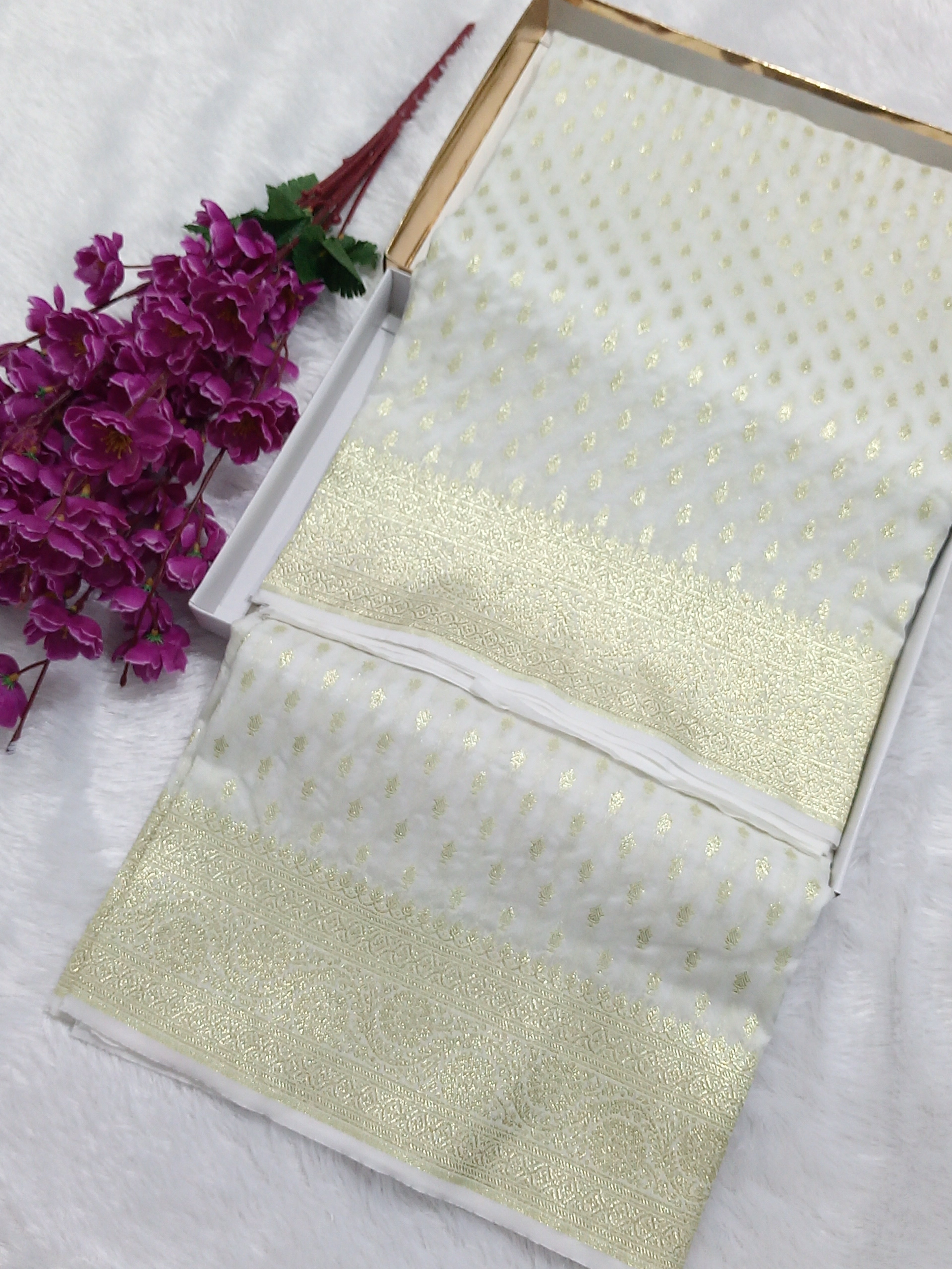 Cream Colour Banarasi Semi Georgette Saree