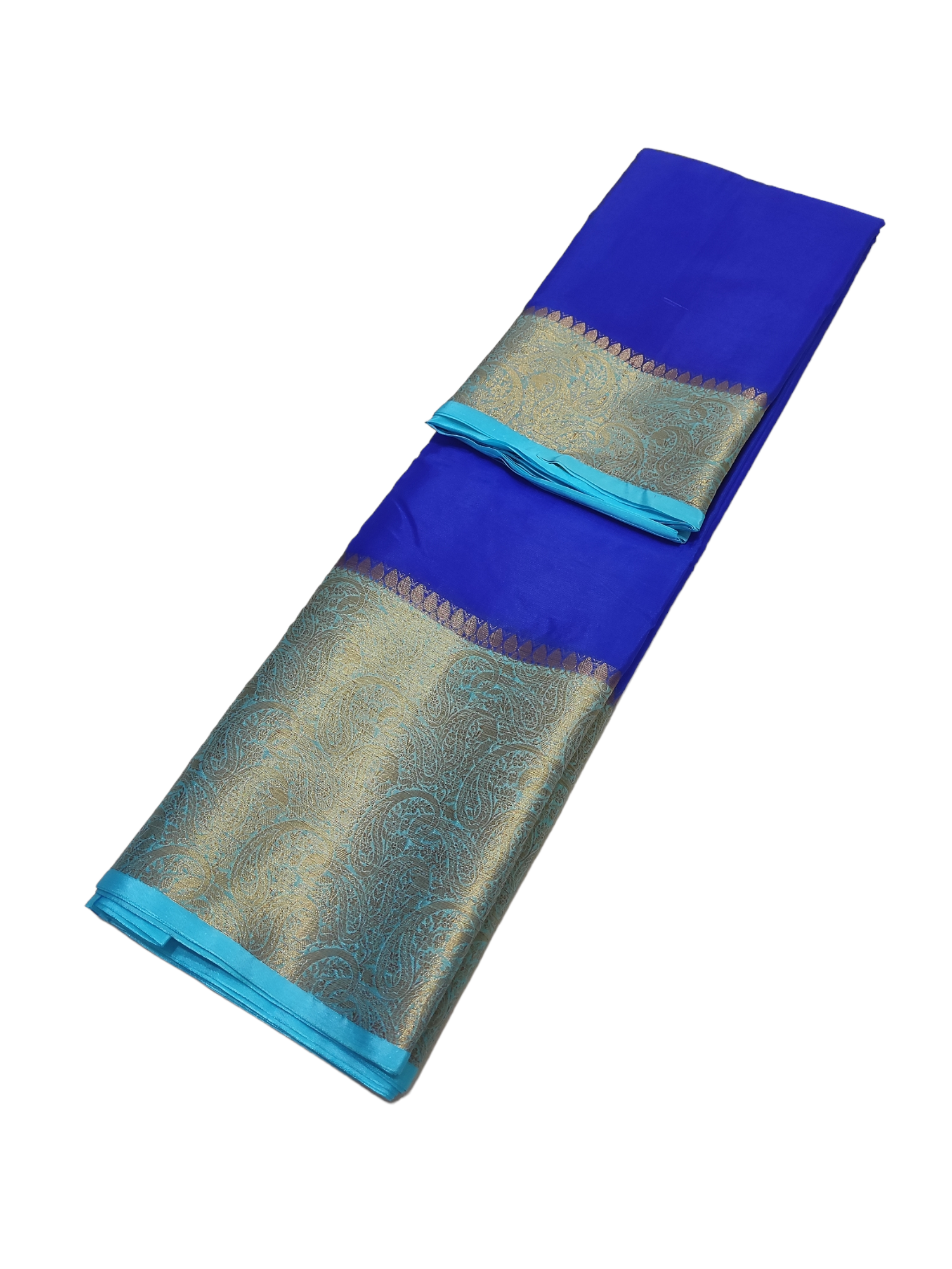 Royal Blue And Sky Blue Colour Plain Body Warm Silk Saree