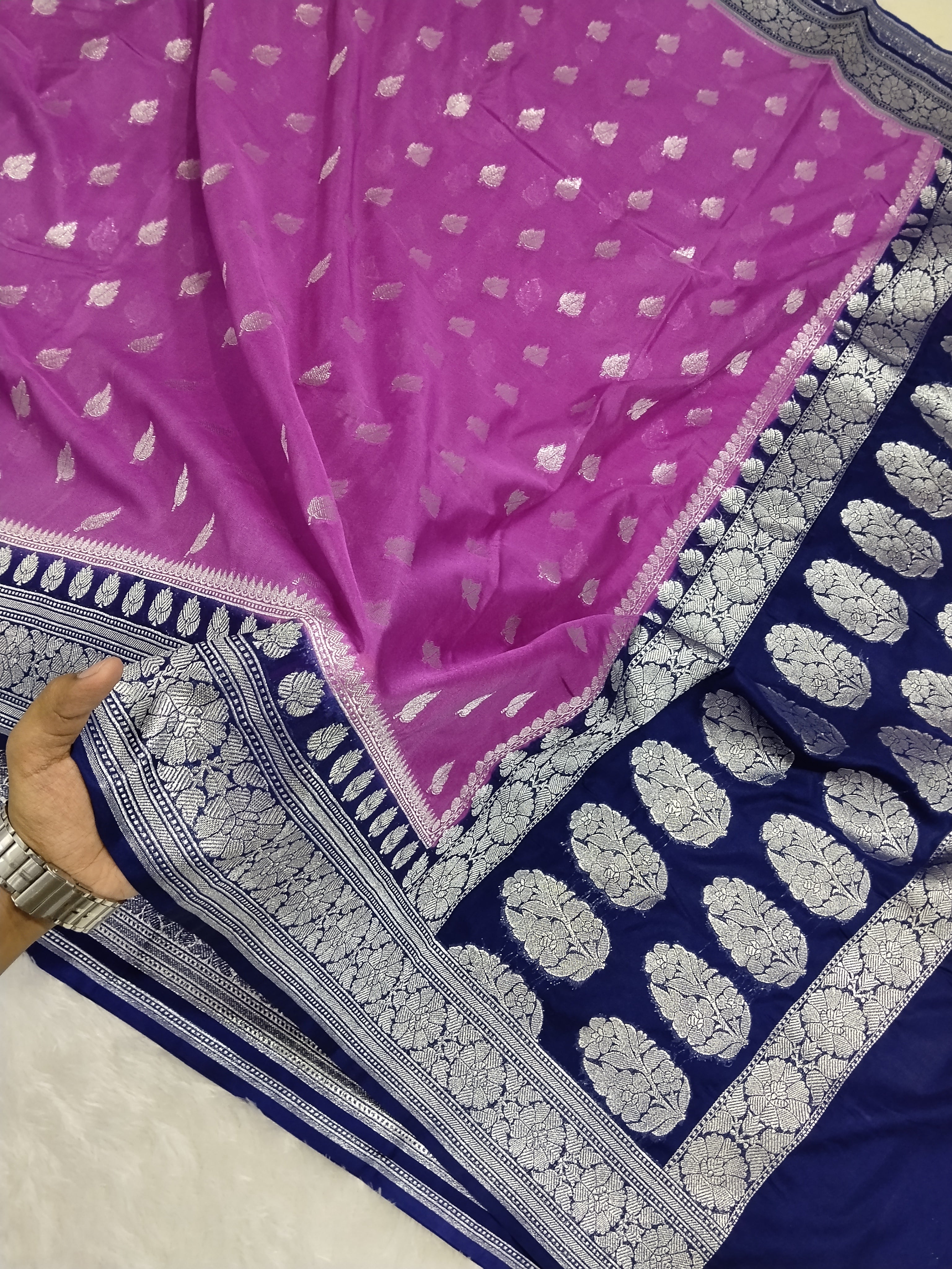 Purple  Colour Zari Buti Khaddi Georgette Saree