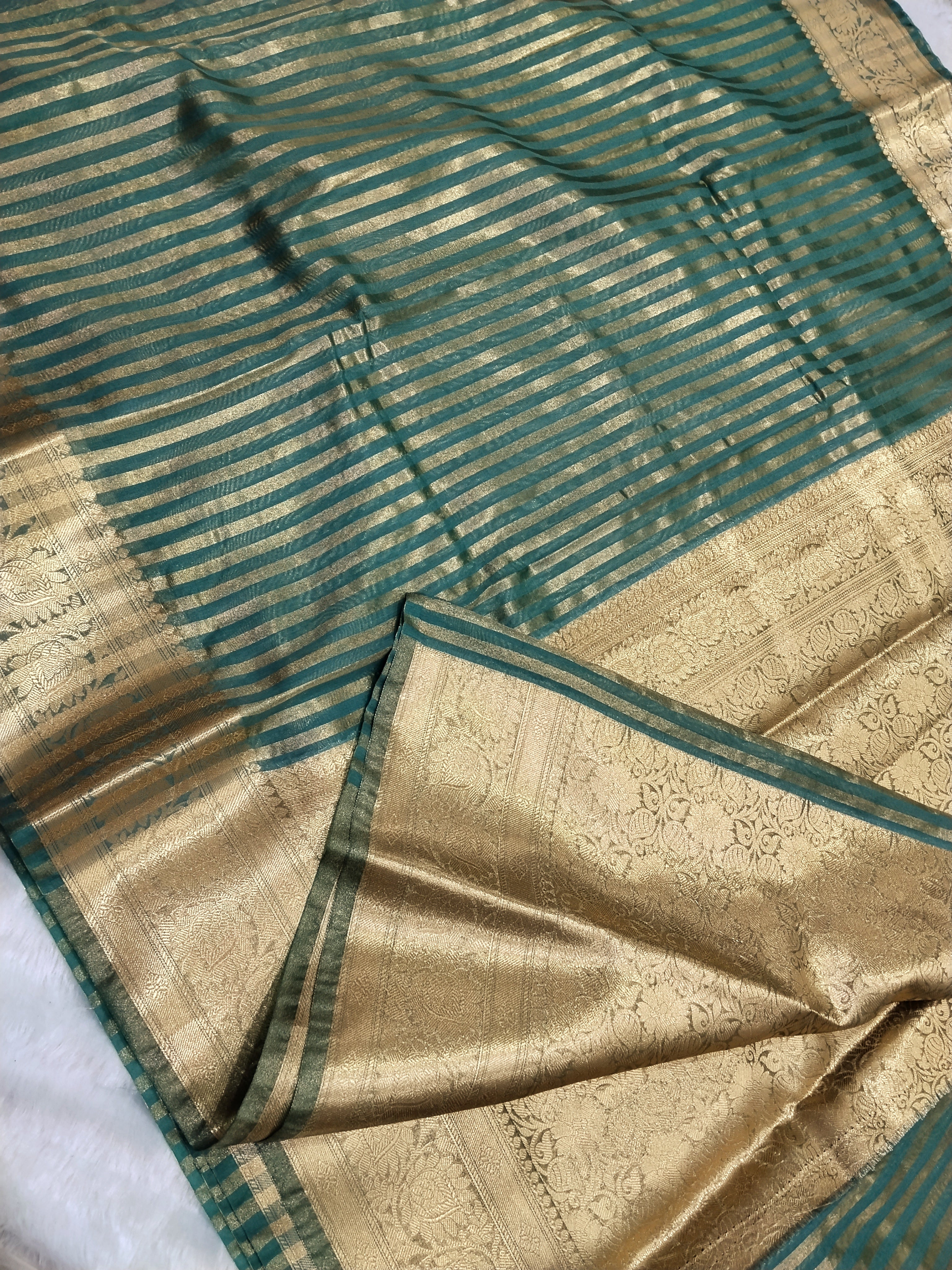 Grey Colour Banarasi Fancy Cotton Saree With Strip Zari And Brocade Blouse