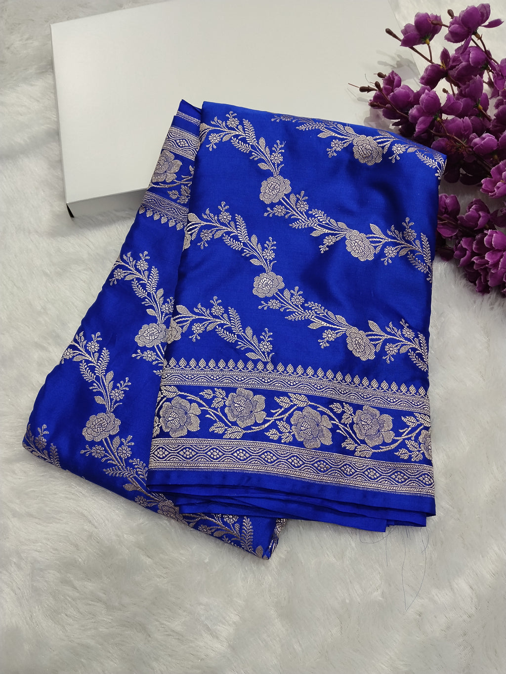 Blue Colour Banarasi Mashru Silk Saree With Jal Design
