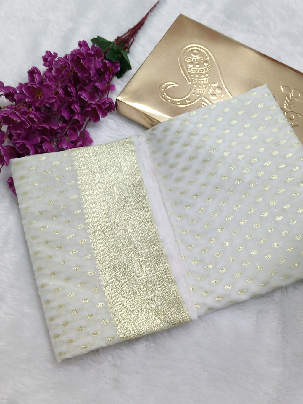 Cream Colour Banarasi Semi Georgette Saree