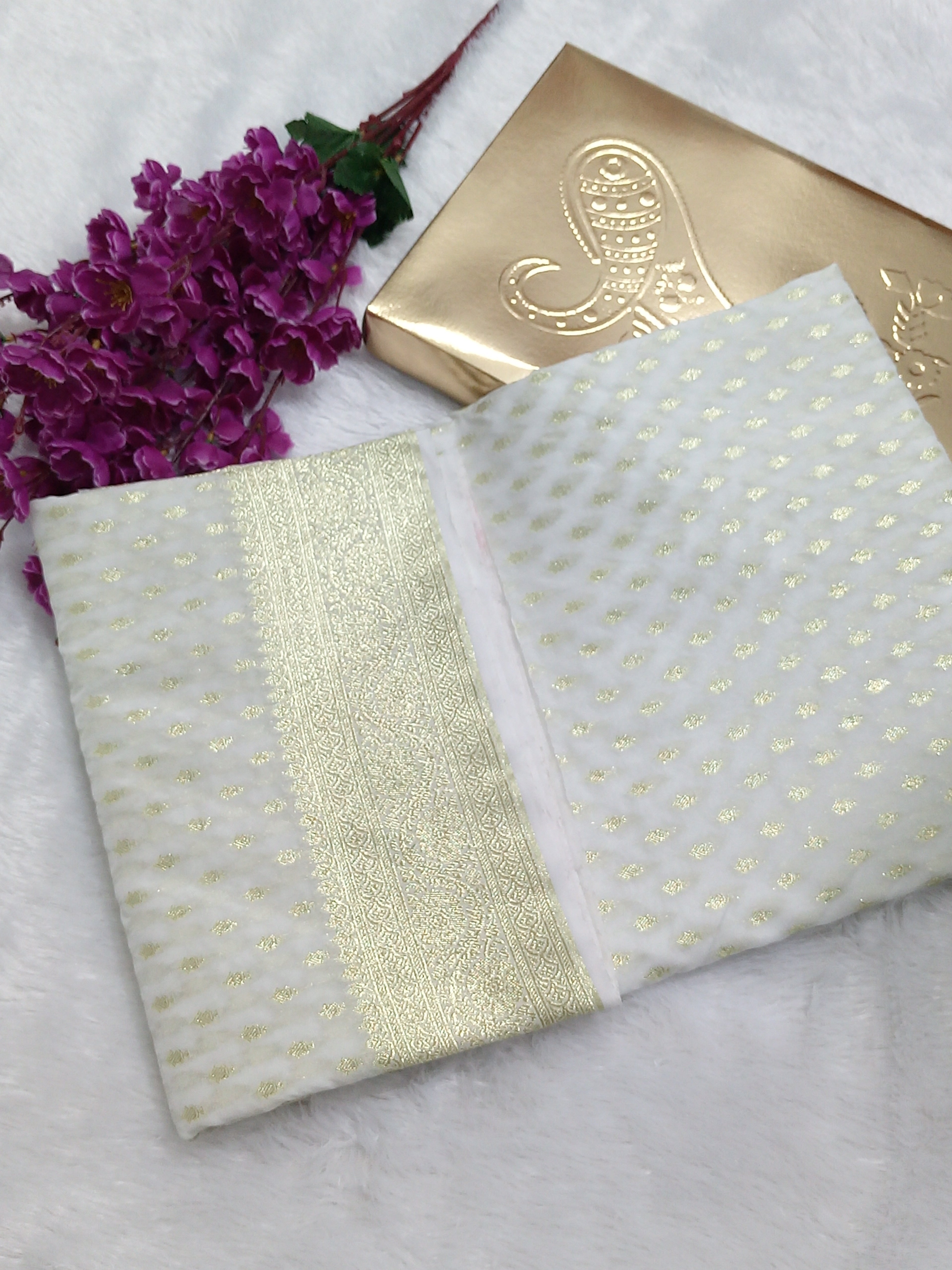 Cream Colour Banarasi Semi Georgette Saree