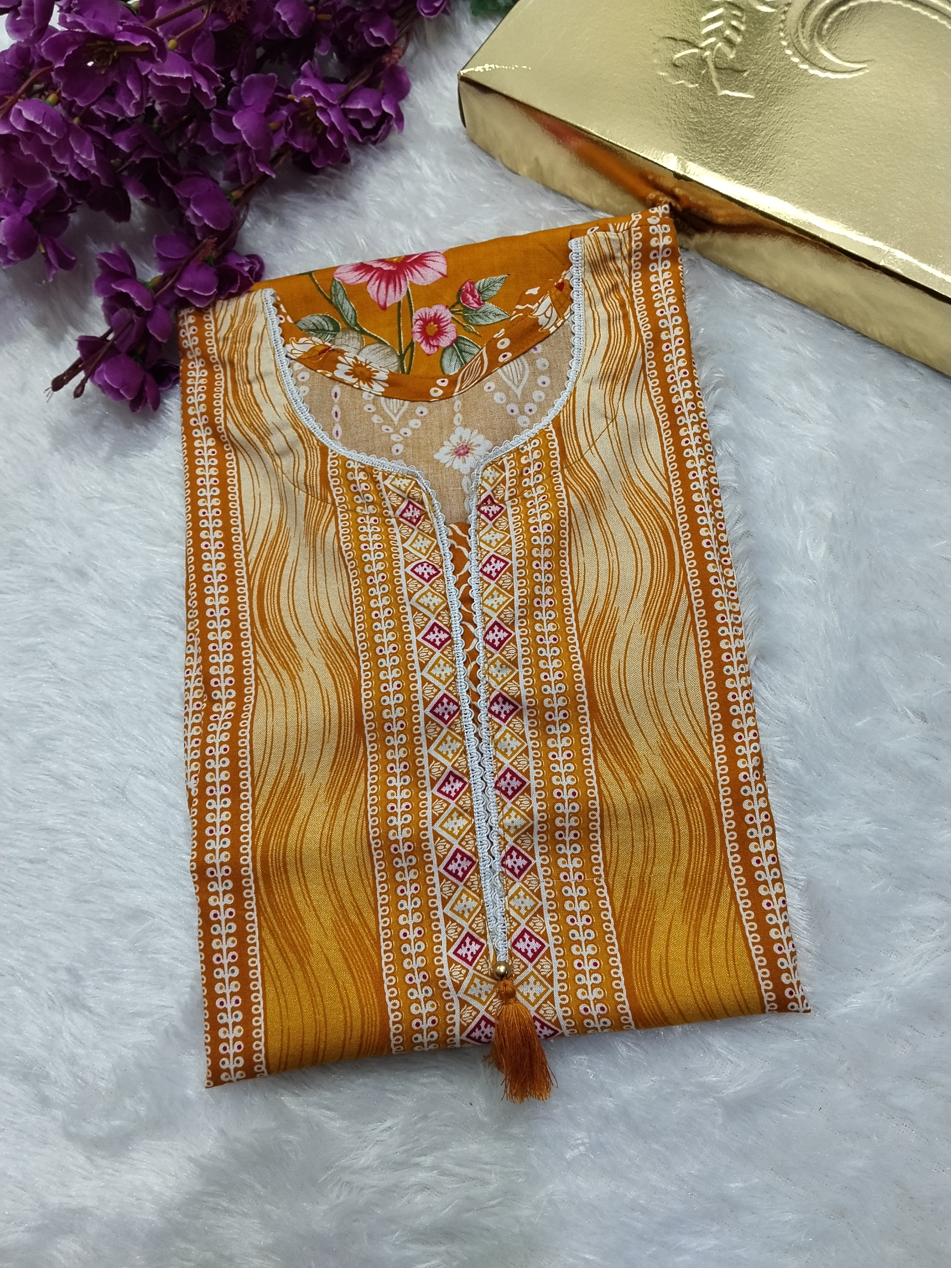 Mustard Yellow Fancy Designer Printed Rayon Kurti By Mks Creations