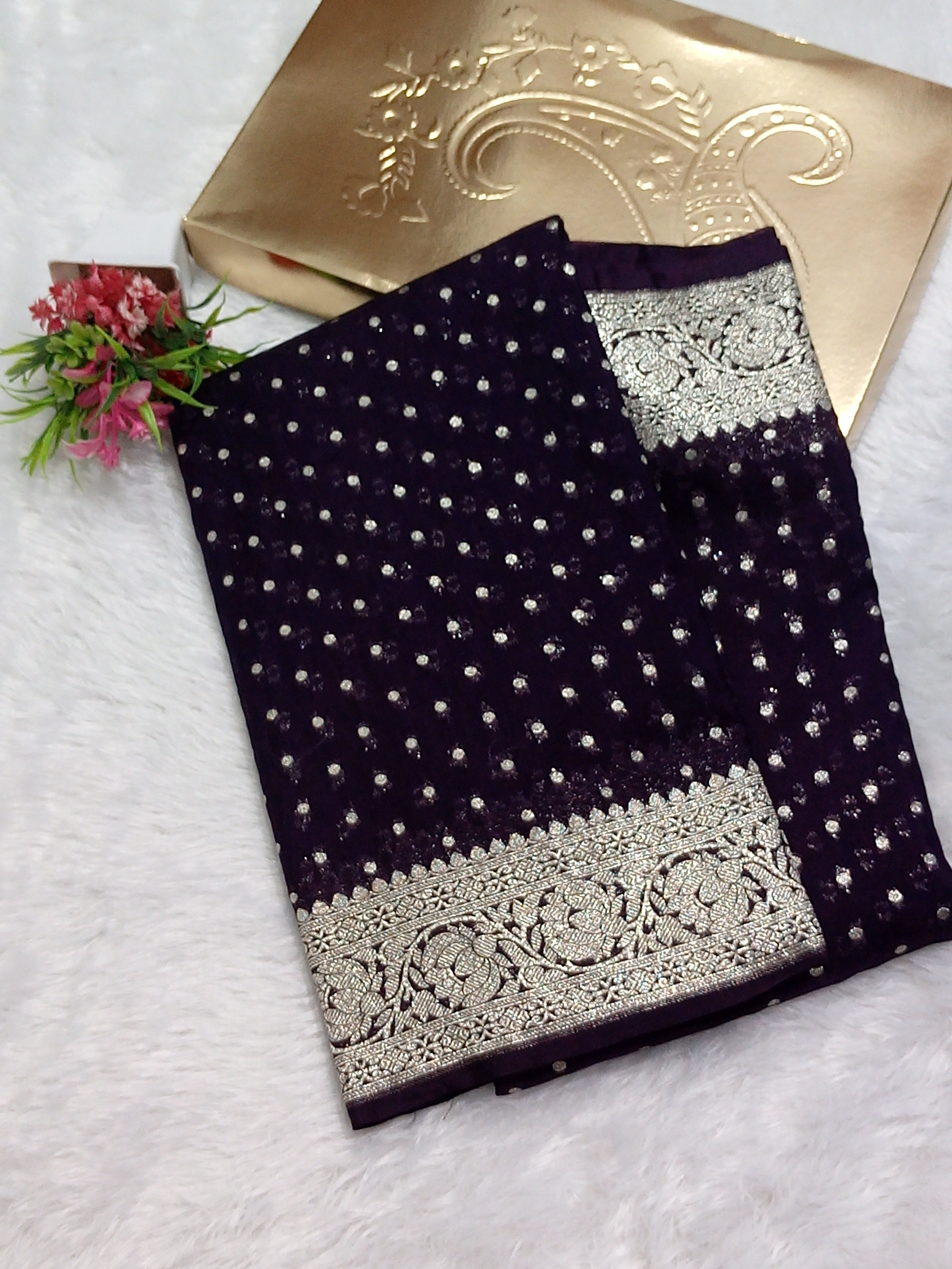 Dark Brown Colour Zari Buti Georgette Saree